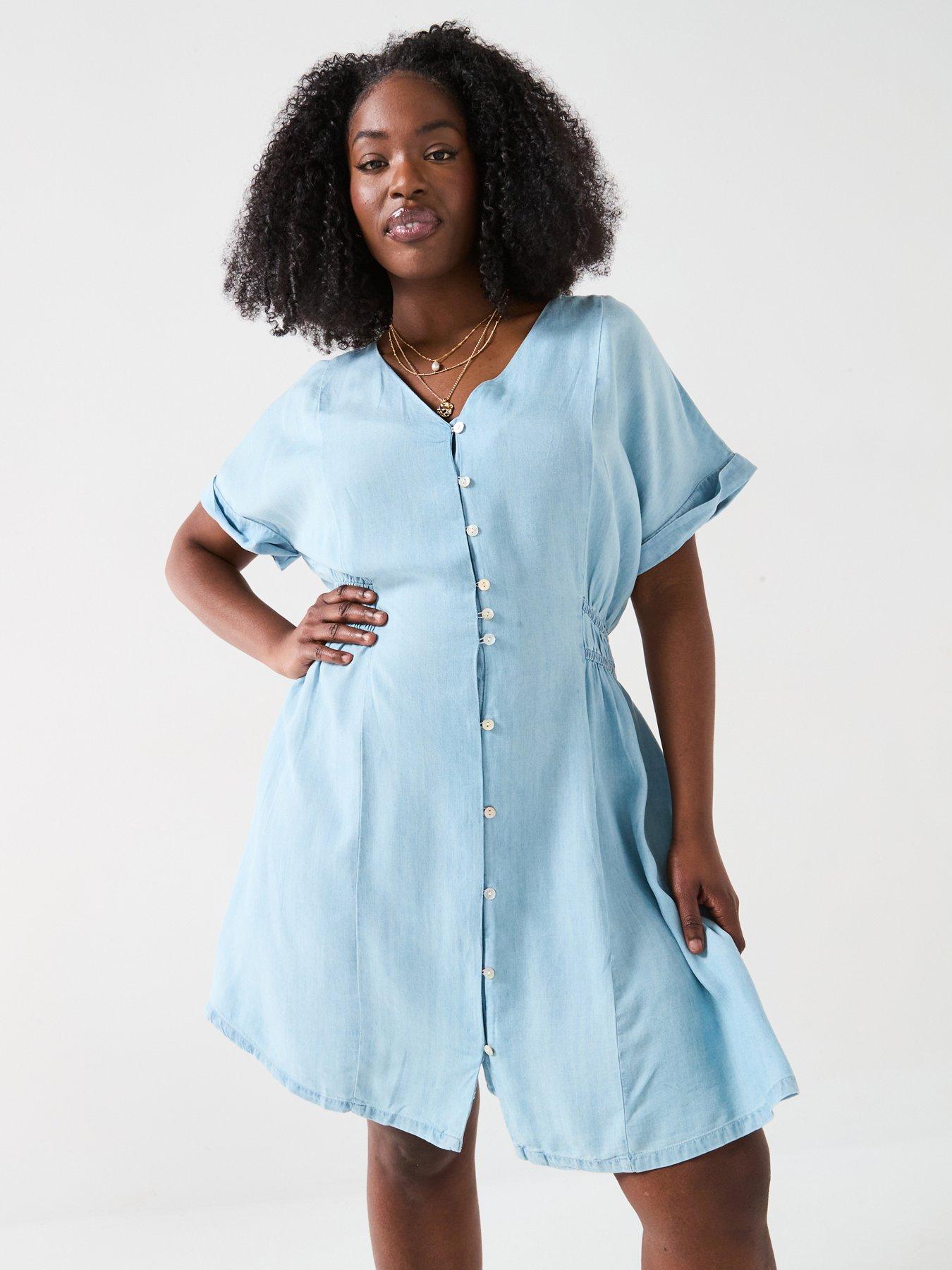 v-by-very-curve-waist-detail-soft-denim-mini-dress-blue