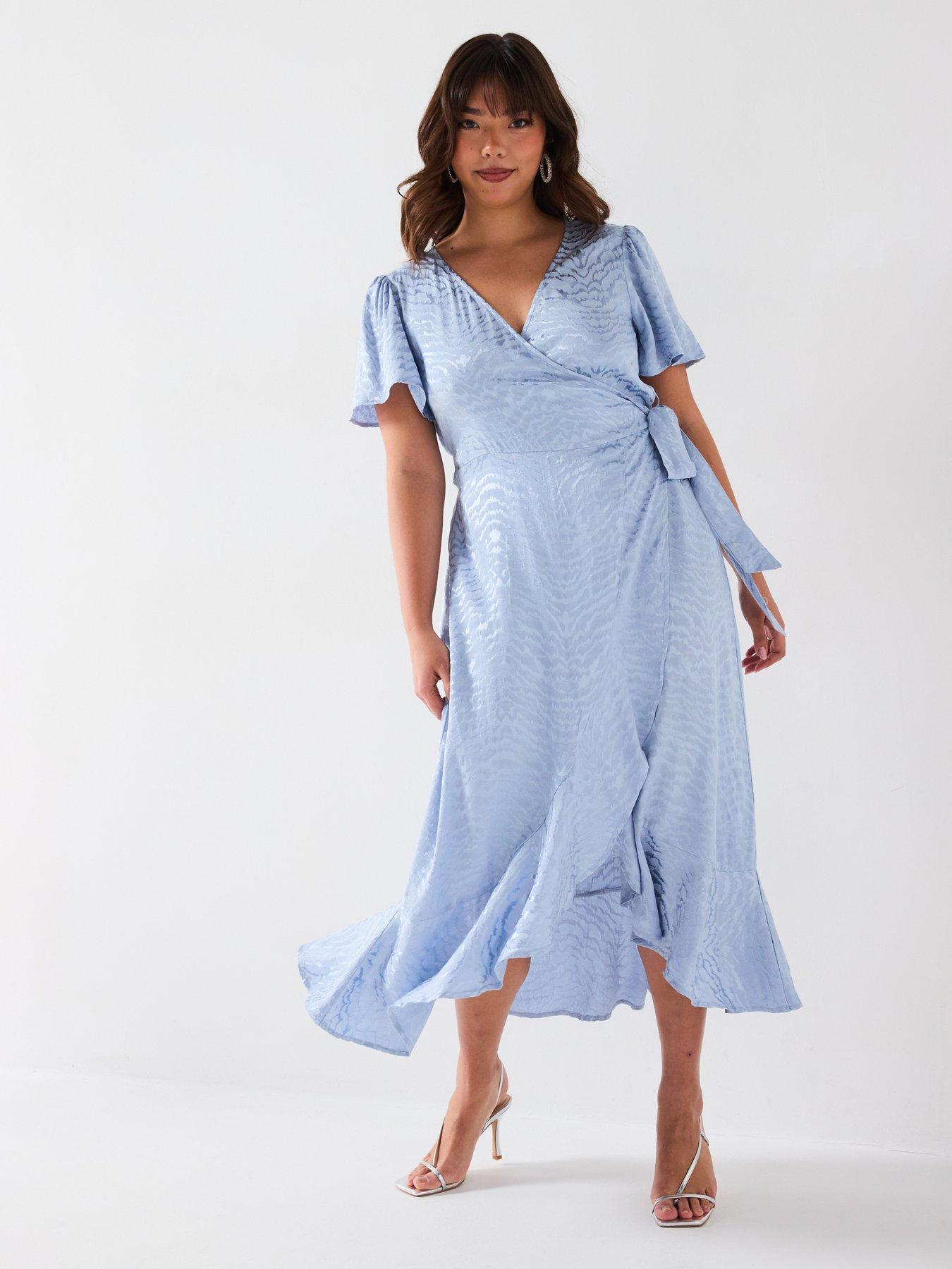  image of v-by-very-curve-jacquard-angel-sleeve-midaxi-dress