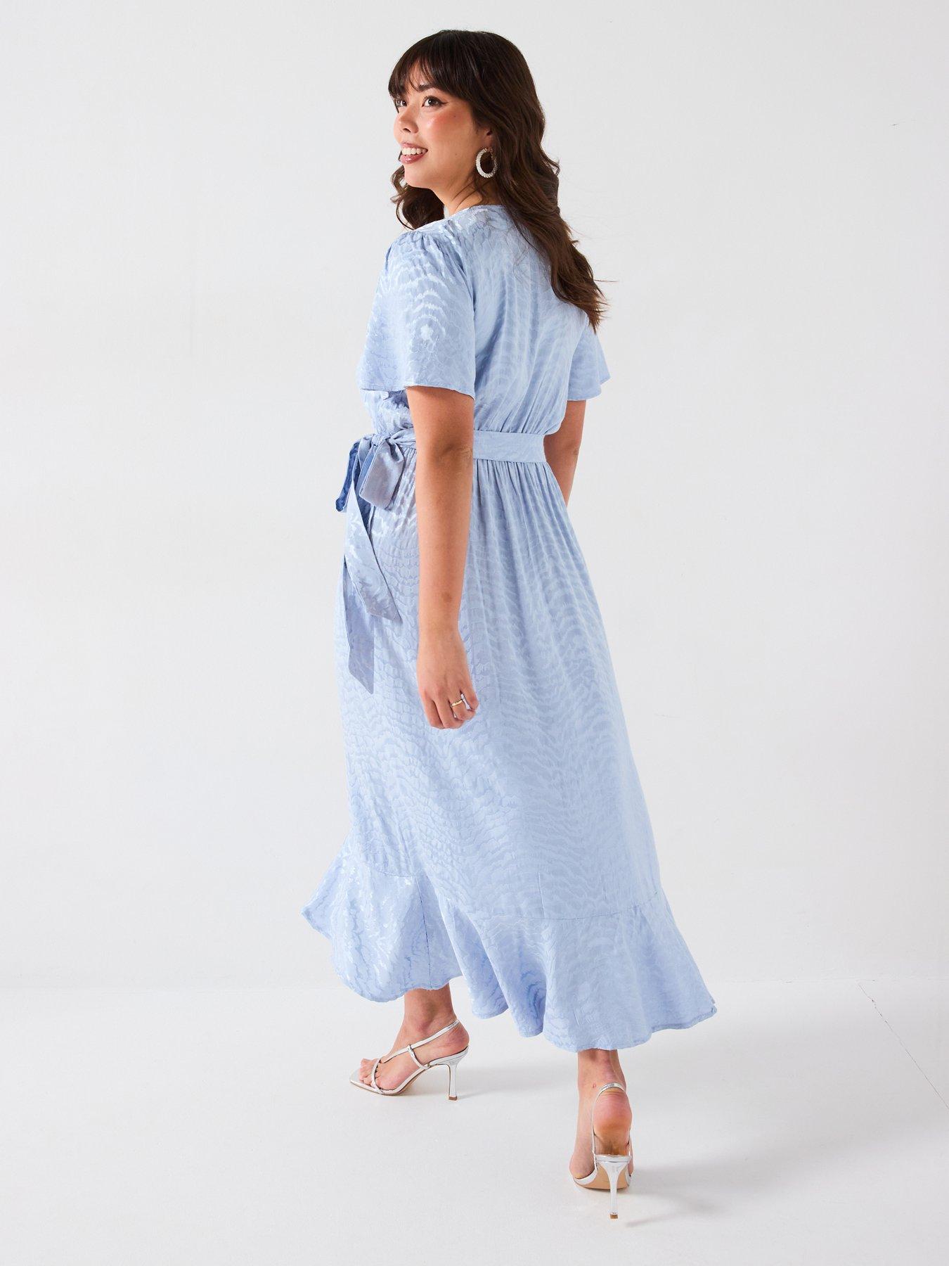  image of v-by-very-curve-jacquard-angel-sleeve-midaxi-dress