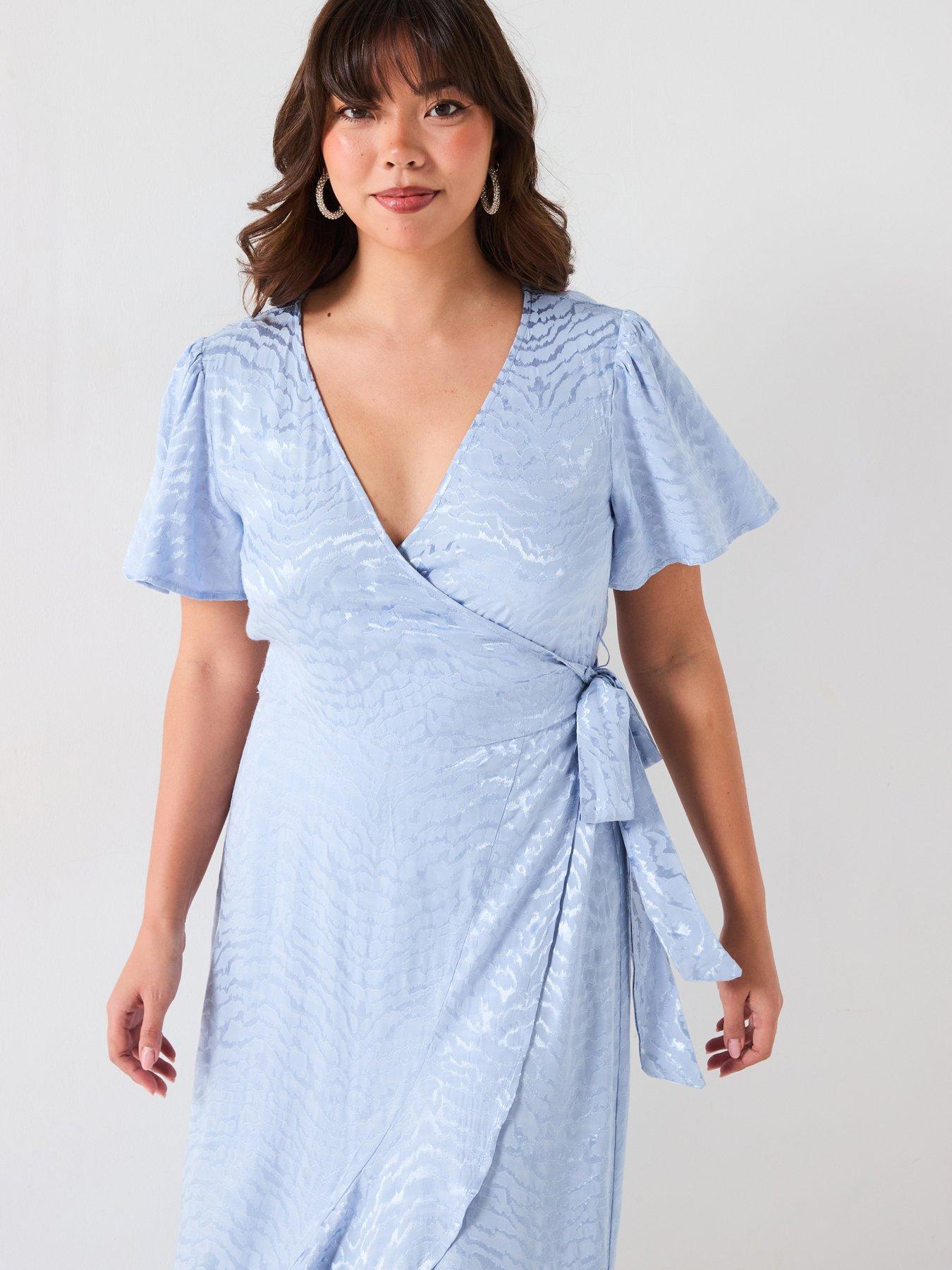  image of v-by-very-curve-jacquard-angel-sleeve-midaxi-dress