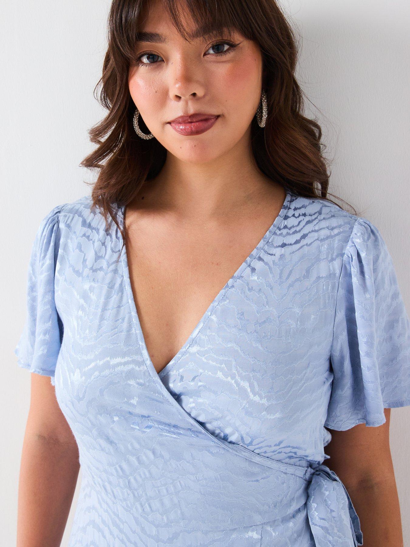  image of v-by-very-curve-jacquard-angel-sleeve-midaxi-dress