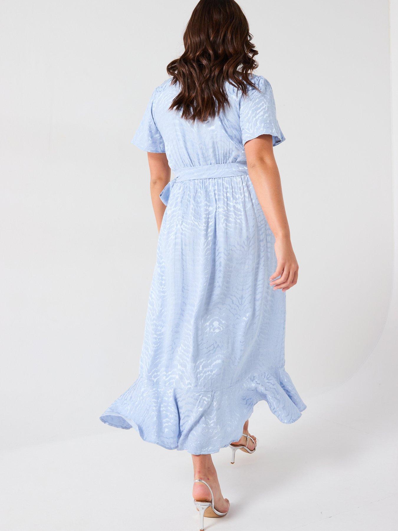  image of v-by-very-curve-jacquard-angel-sleeve-midaxi-dress