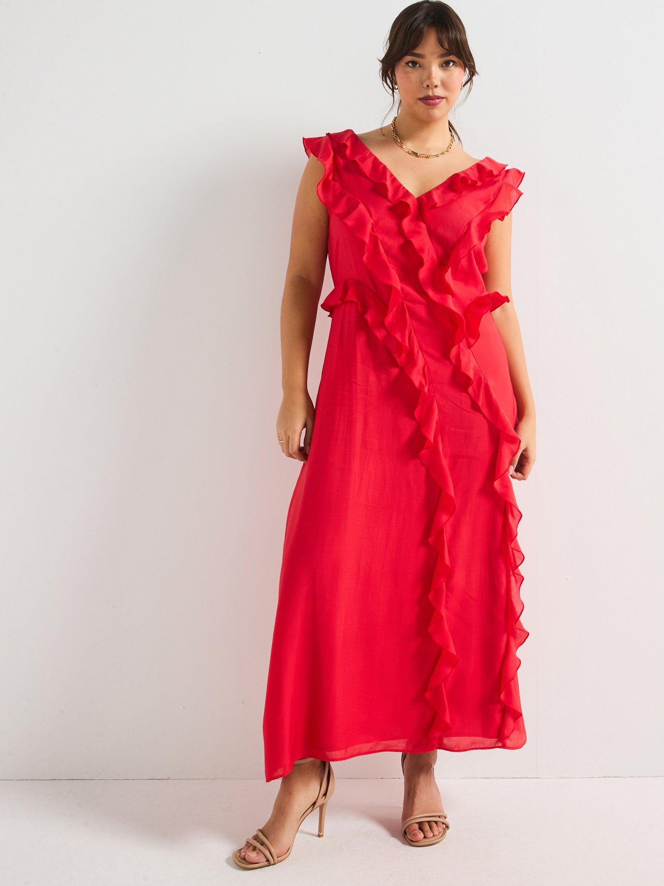 v-by-very-curve-v-neck-ruffle-midaxi-dress-red