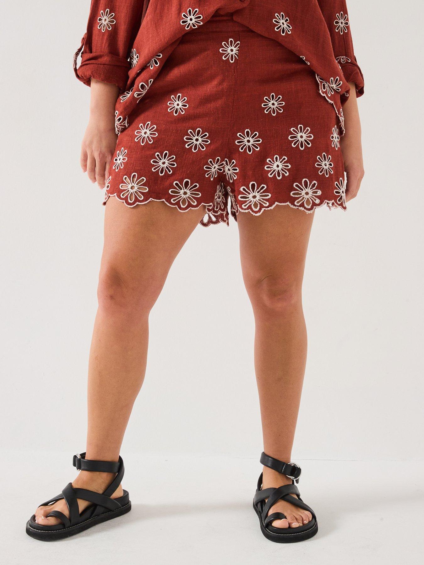 V by Very Curve Embroidered Short Co-Ord - Rust