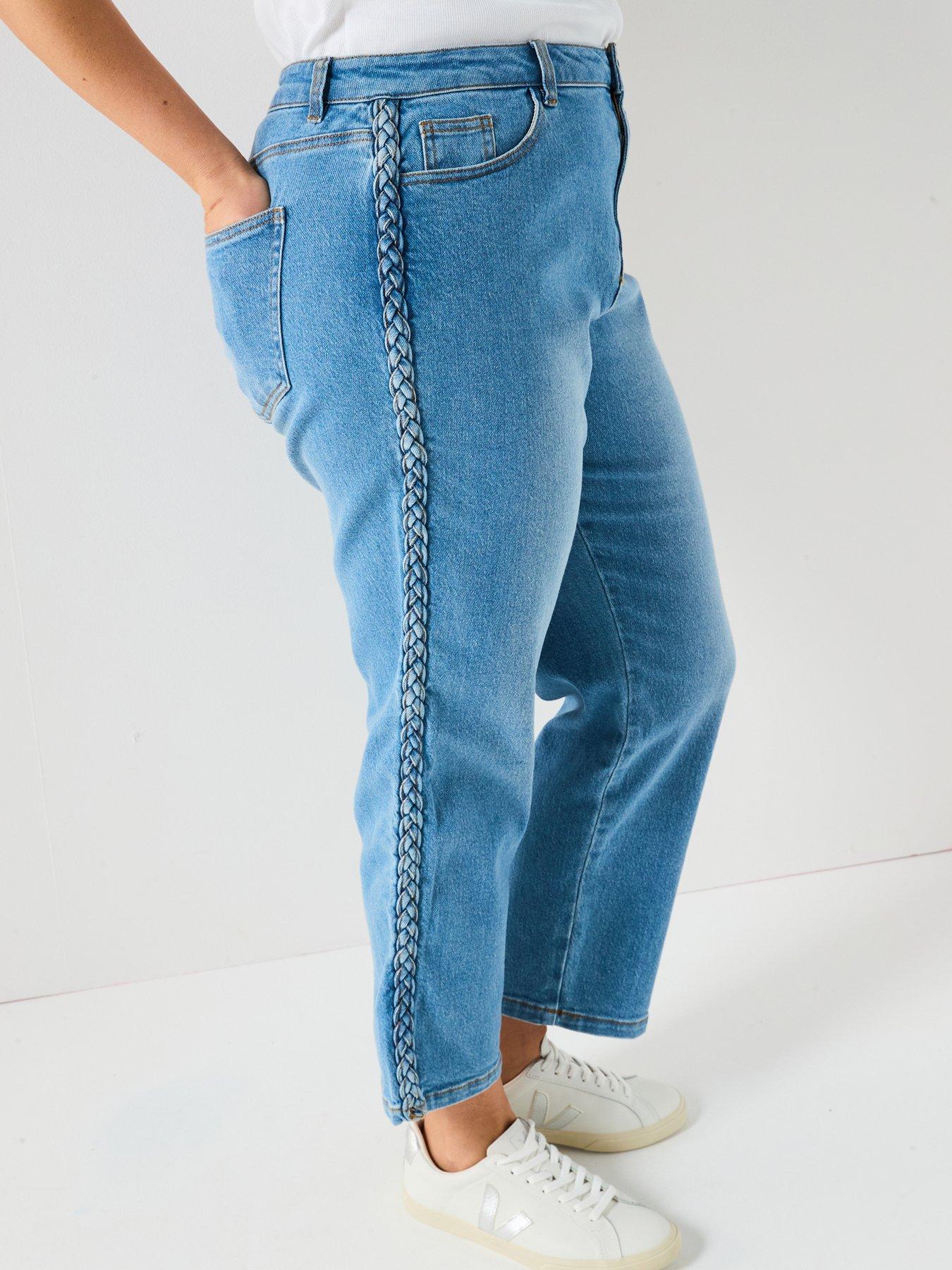 undefined Straight Leg Plaited Stretch Jean - Mid Wash