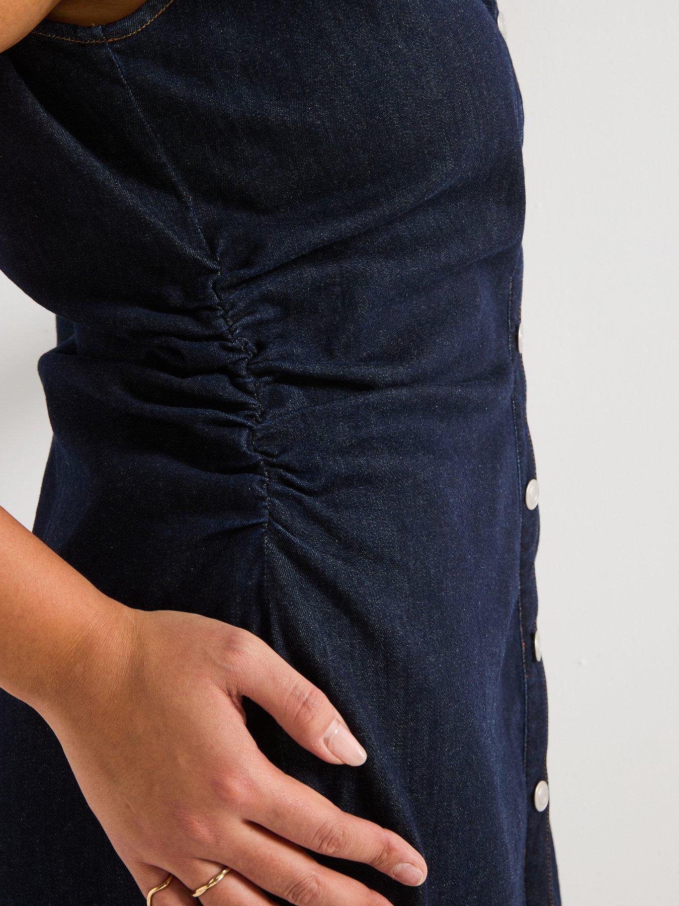  image of v-by-very-curve-denim-button-through-pencil-dress-indigo