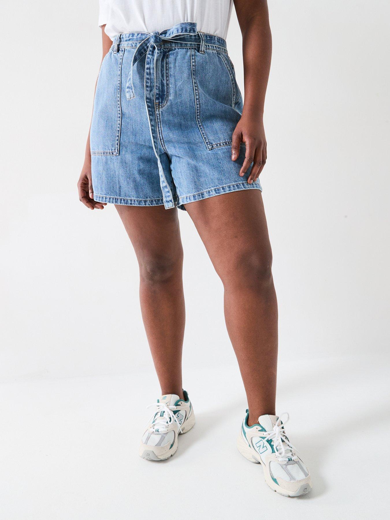 V by Very Curve Elasticated Waist Denim Short - Mid Wash