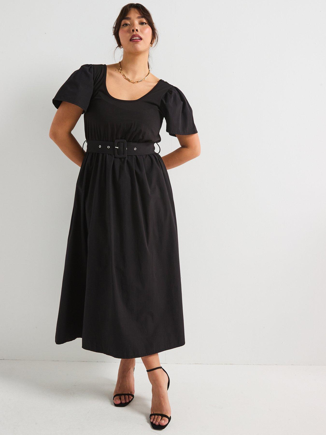V by Very Curve 2 in 1 Angel Sleeve Midaxi Dress - Black