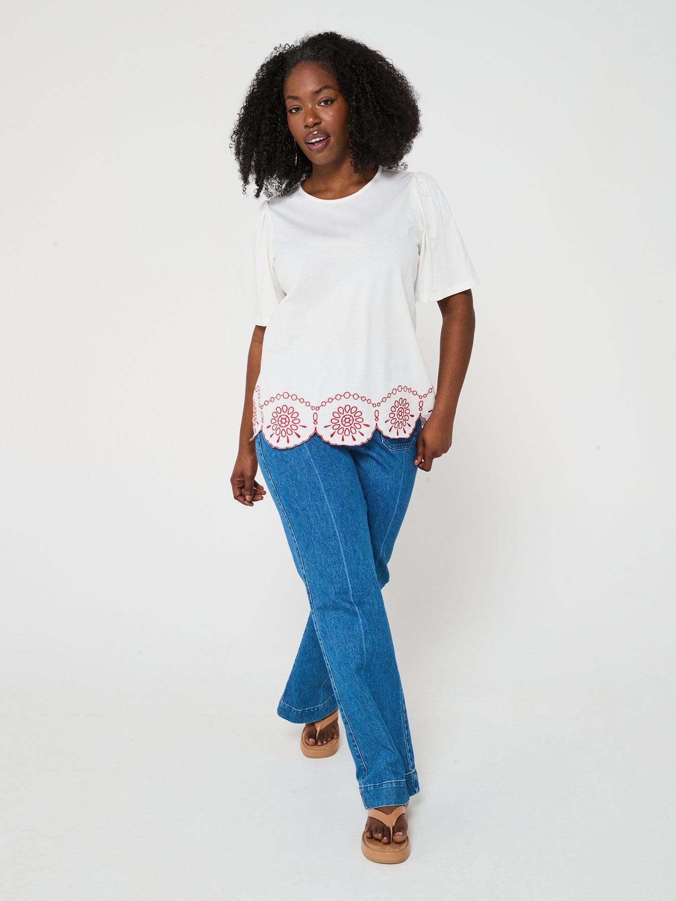  image of v-by-very-curve-embroidered-hem-t-shirt