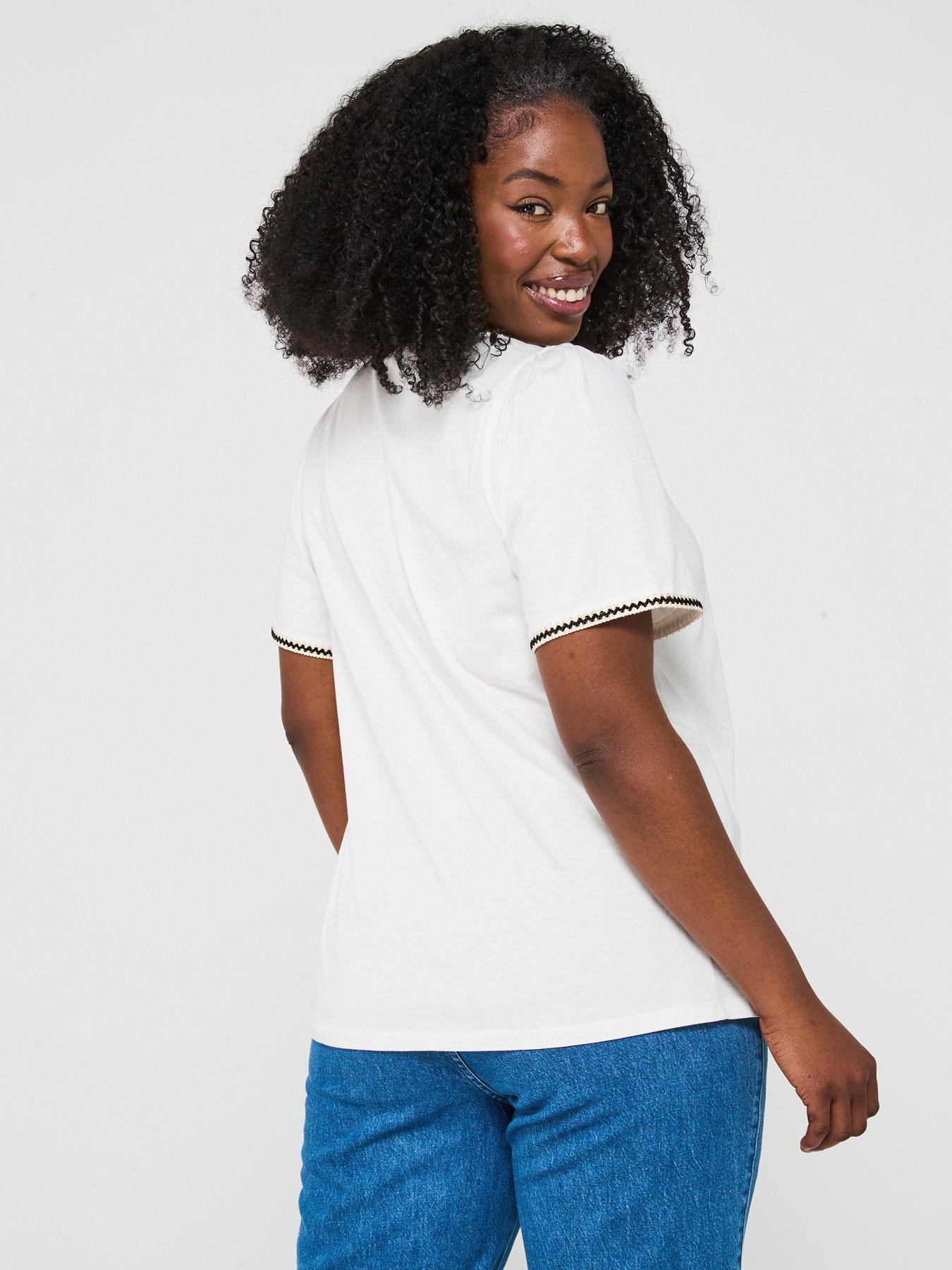  image of v-by-very-curve-stitch-amp-tassel-detail-t-shirt-white