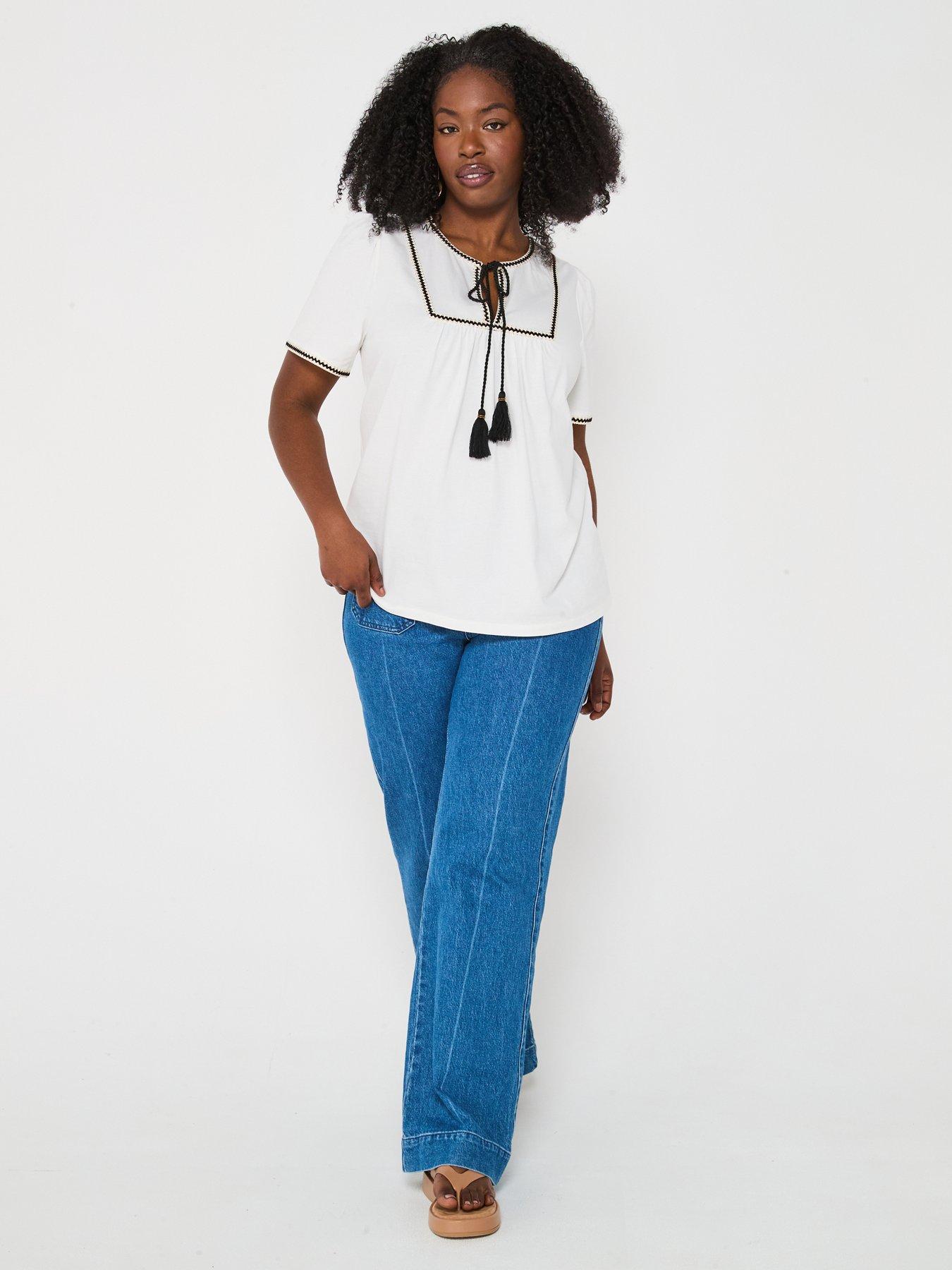  image of v-by-very-curve-stitch-amp-tassel-detail-t-shirt-white