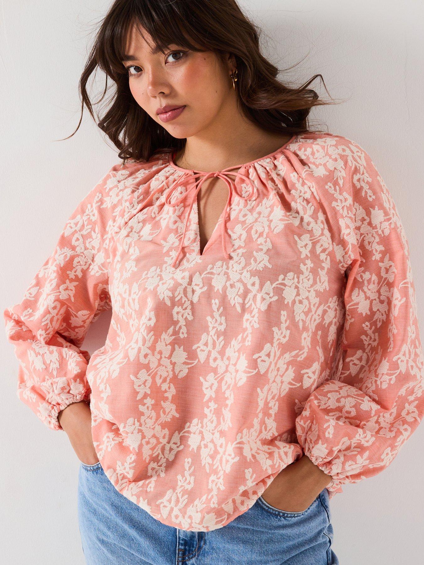 V by Very Curve Embroidered Blouson Blouse - Orange