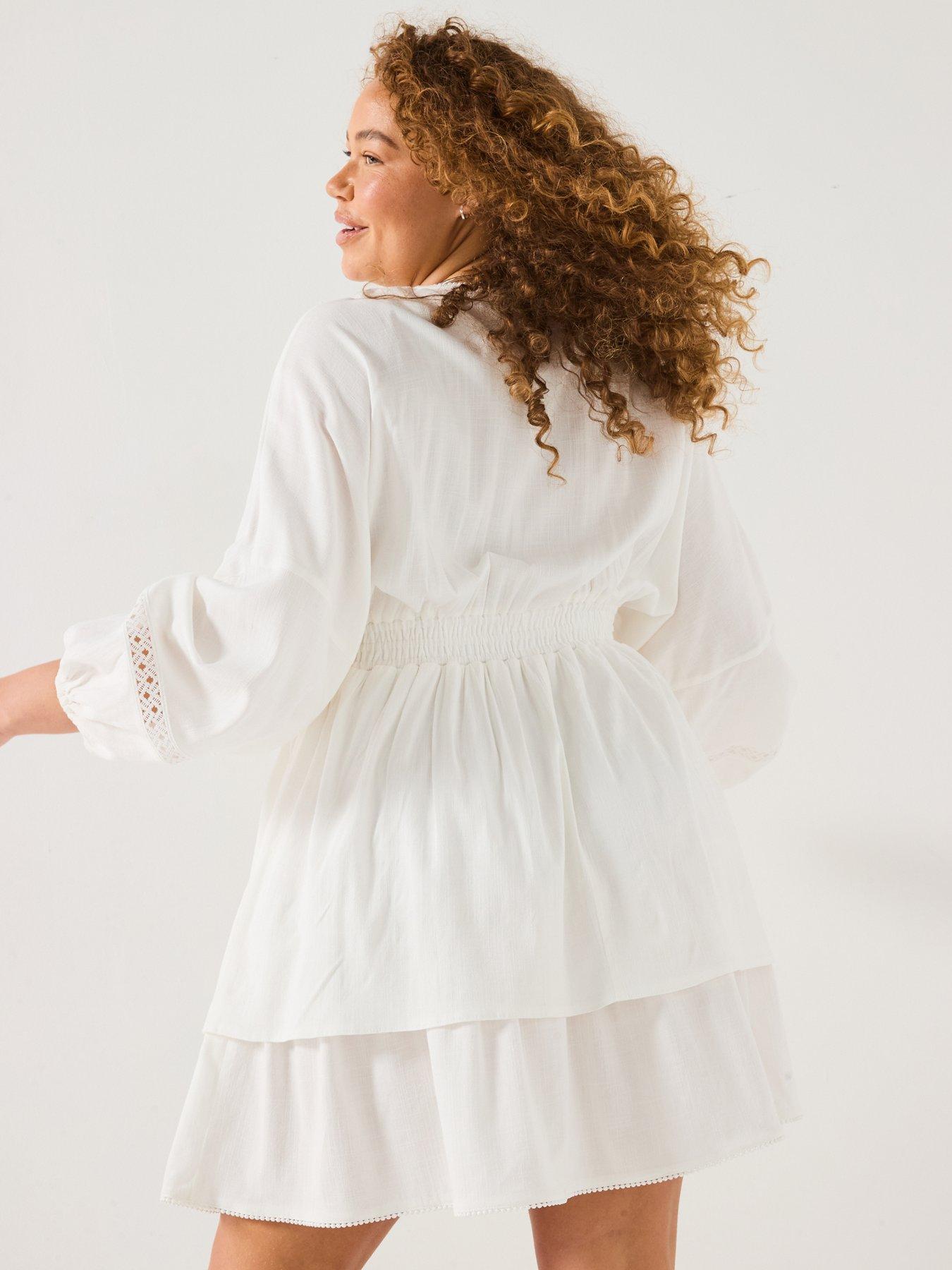  image of v-by-very-curve-lace-trim-tiered-dress-white