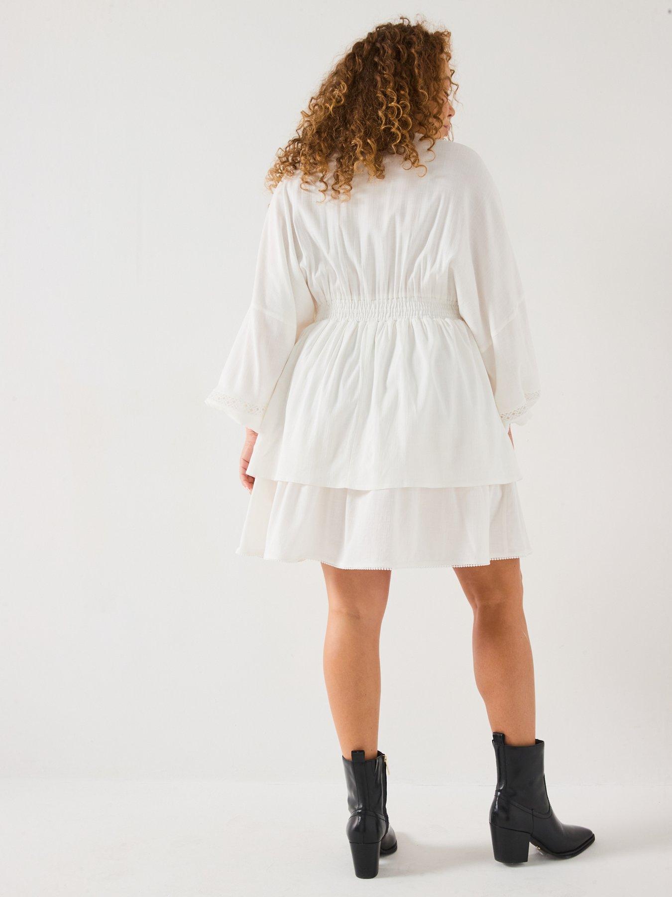  image of v-by-very-curve-lace-trim-tiered-dress-white