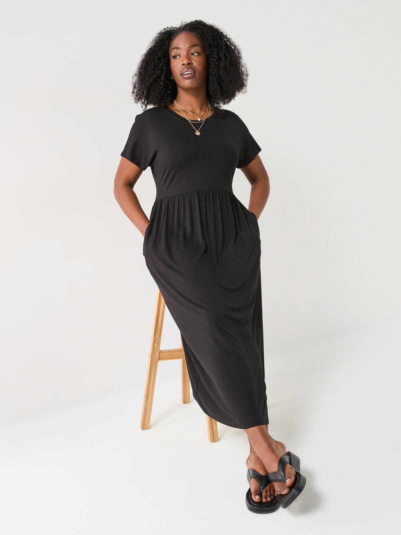 V by Very Curve Short Sleeve Stretch Midaxi Dress Black