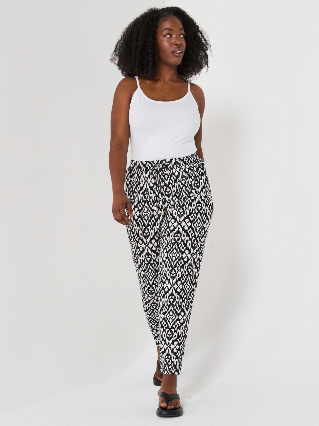 front image of v-by-very-curve-jersey-tapered-leg-trouser-monochrome-print