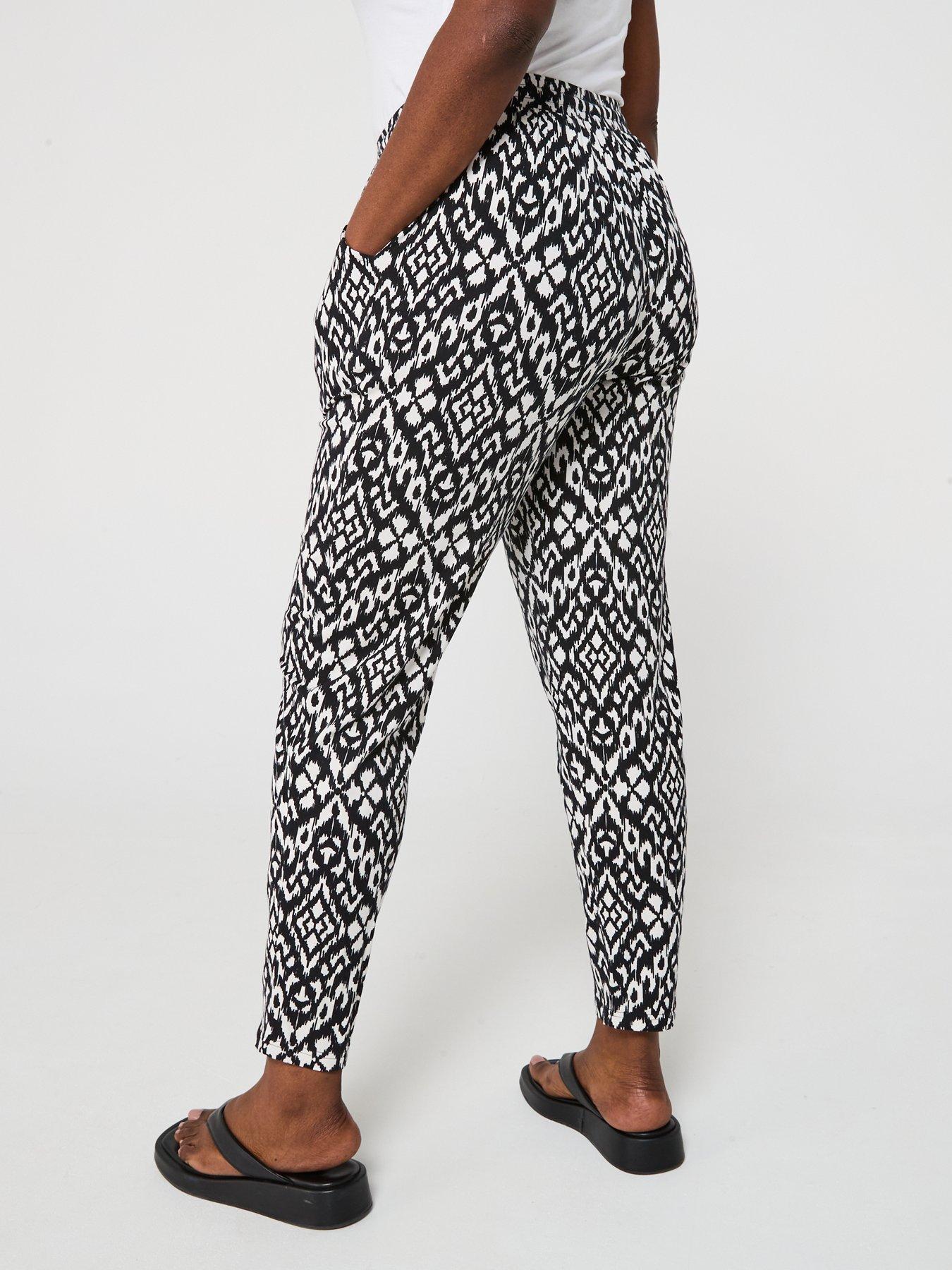 stillFront image of v-by-very-curve-jersey-tapered-leg-trouser-monochrome-print