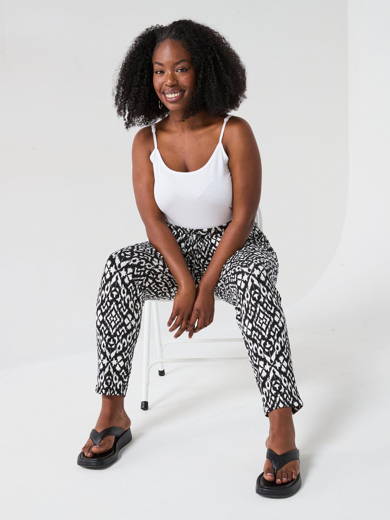  image of v-by-very-curve-jersey-tapered-leg-trouser-monochrome-print