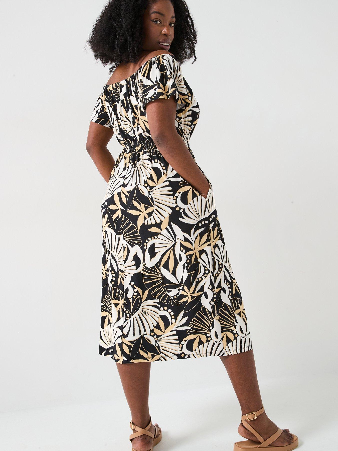 Image 2 of 6 of V by Very Curve Bardot Midi Dress - Print
