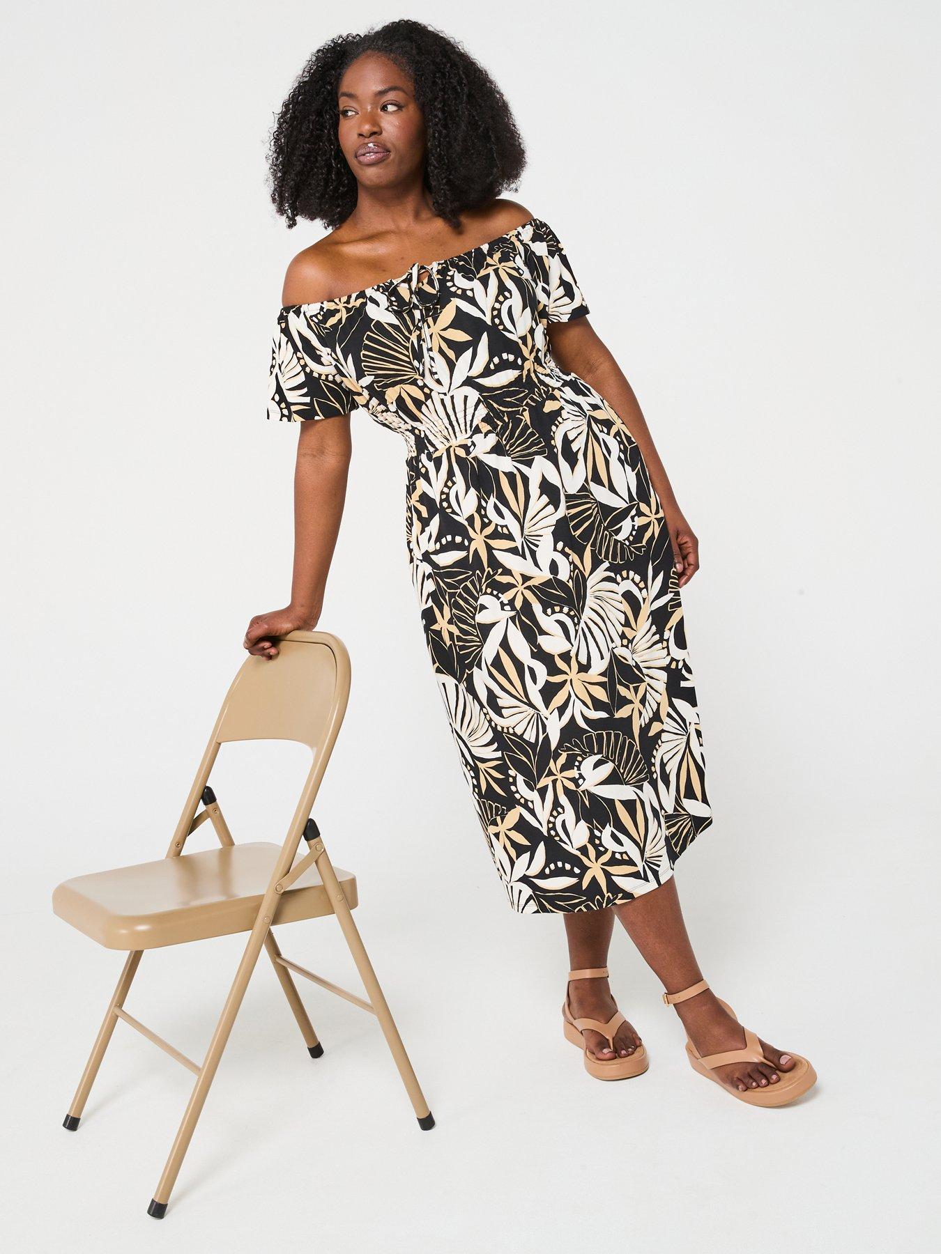 Image 3 of 6 of V by Very Curve Bardot Midi Dress - Print