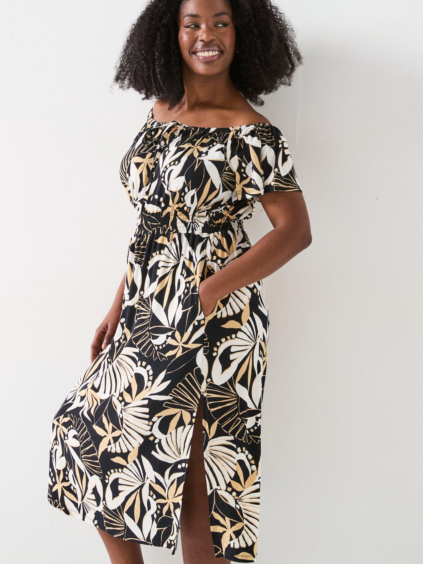 Image 4 of 6 of V by Very Curve Bardot Midi Dress - Print