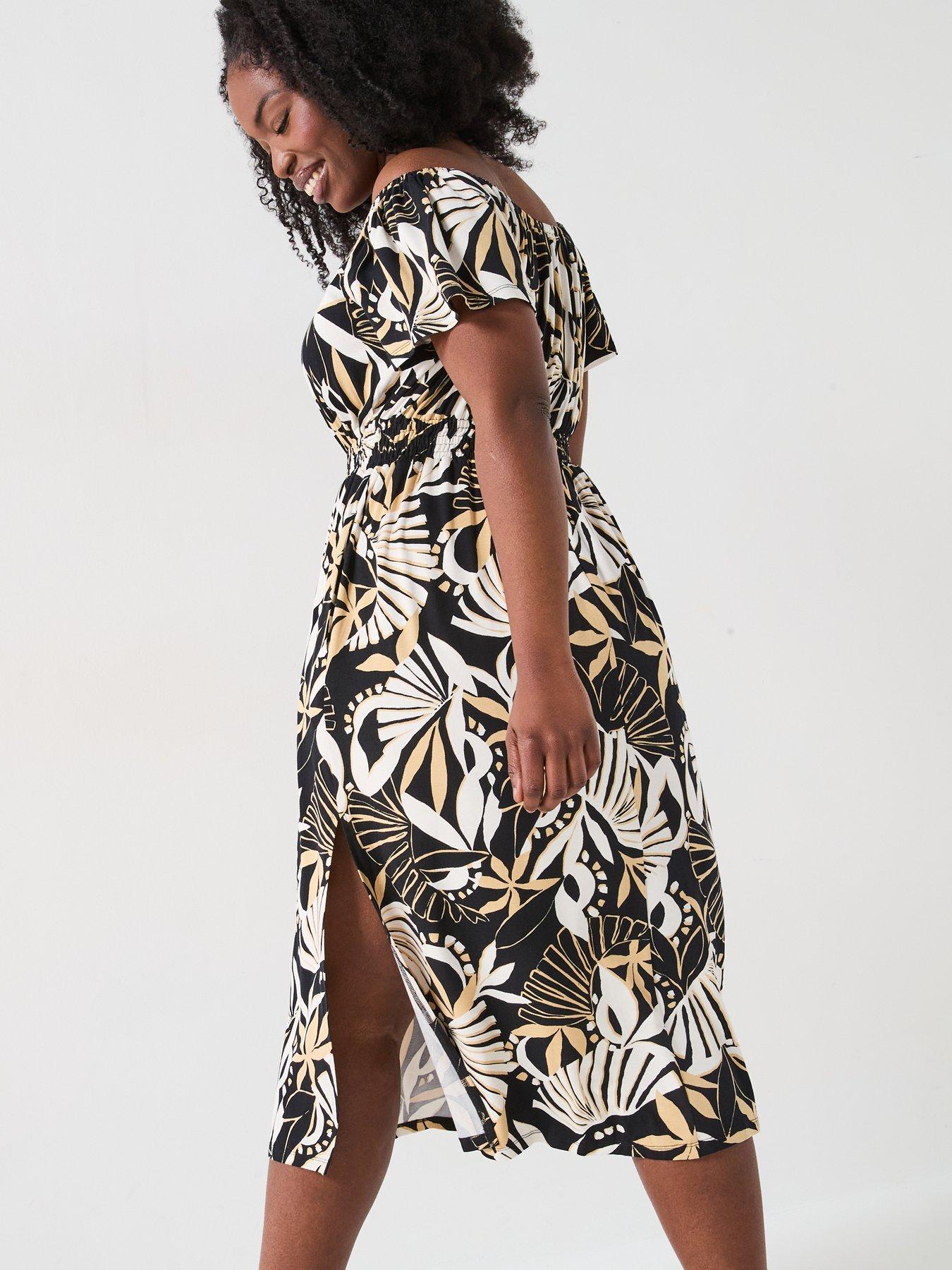 Image 5 of 6 of V by Very Curve Bardot Midi Dress - Print