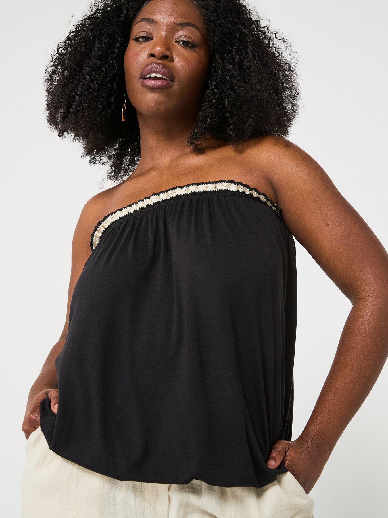 front image of v-by-very-curve-bandeau-banded-hem-top-black