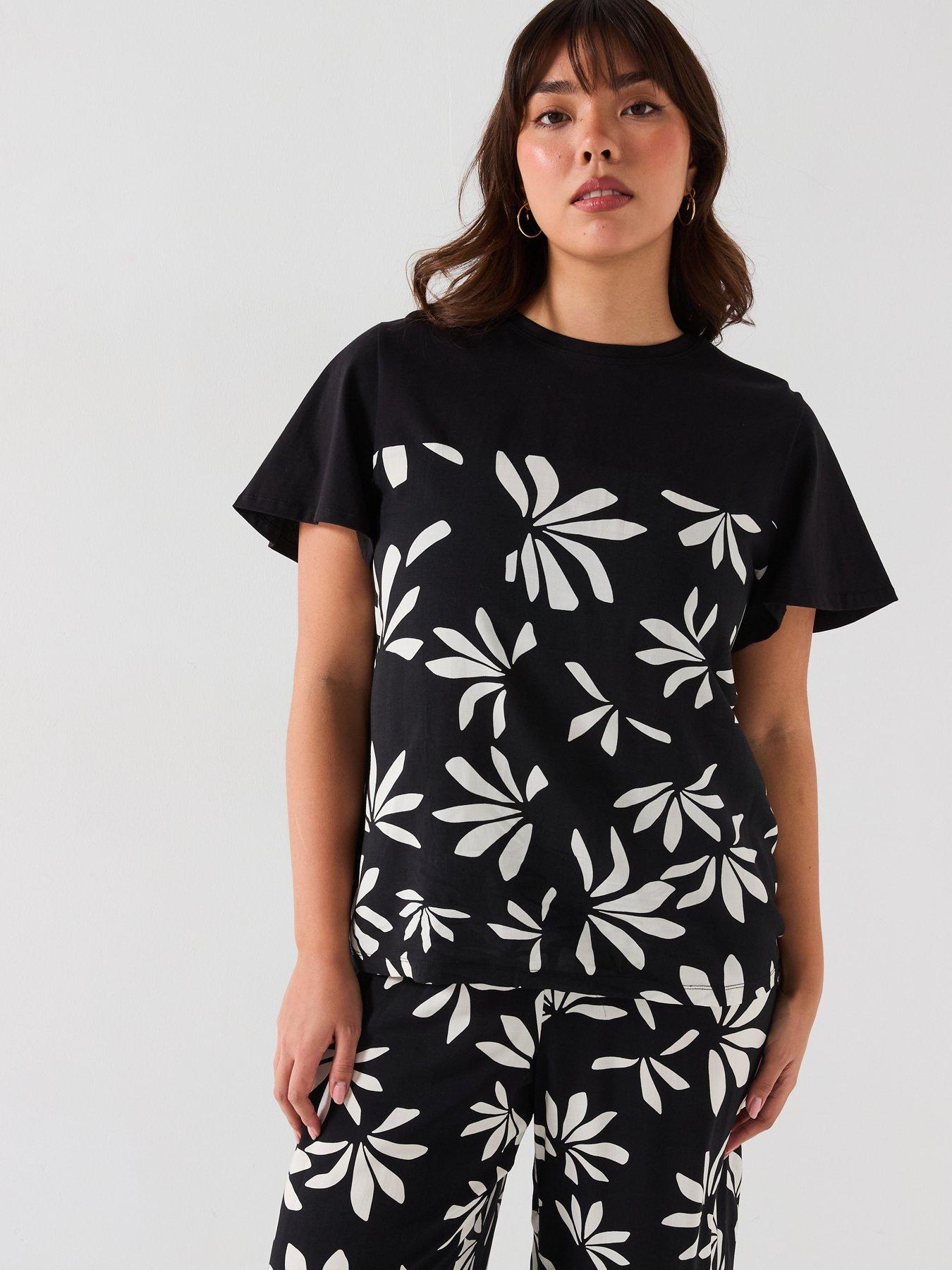 V by Very Curve Woven Front Jersey Top - Black