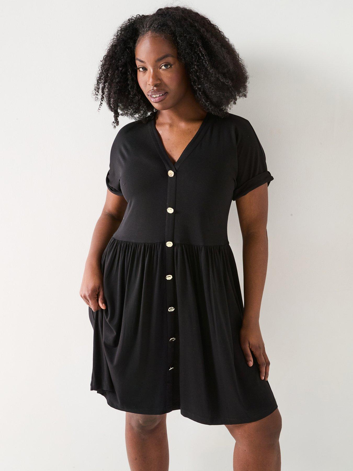  image of v-by-very-curve-button-through-stretch-mini-dress-black