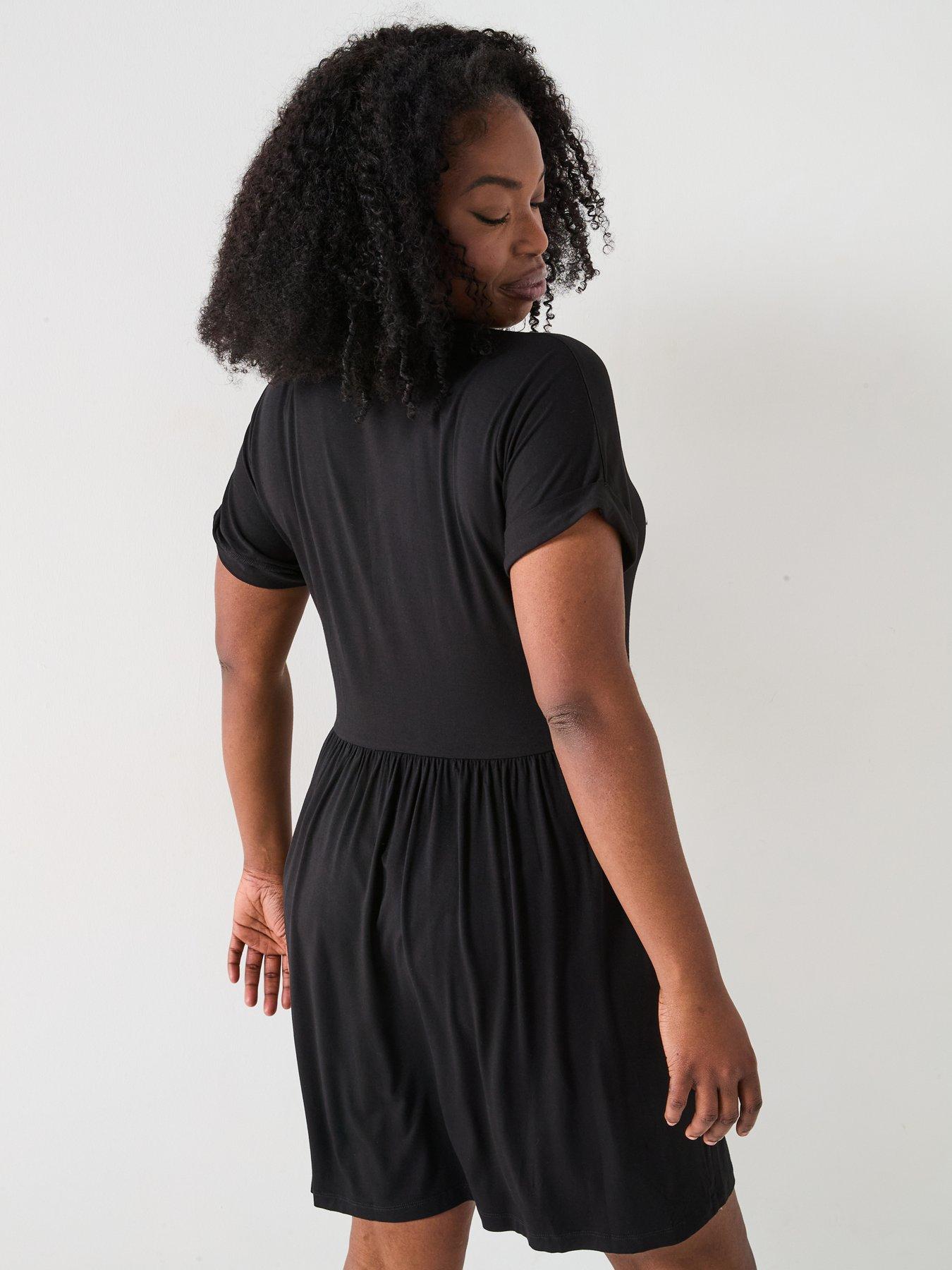  image of v-by-very-curve-button-through-stretch-mini-dress-black