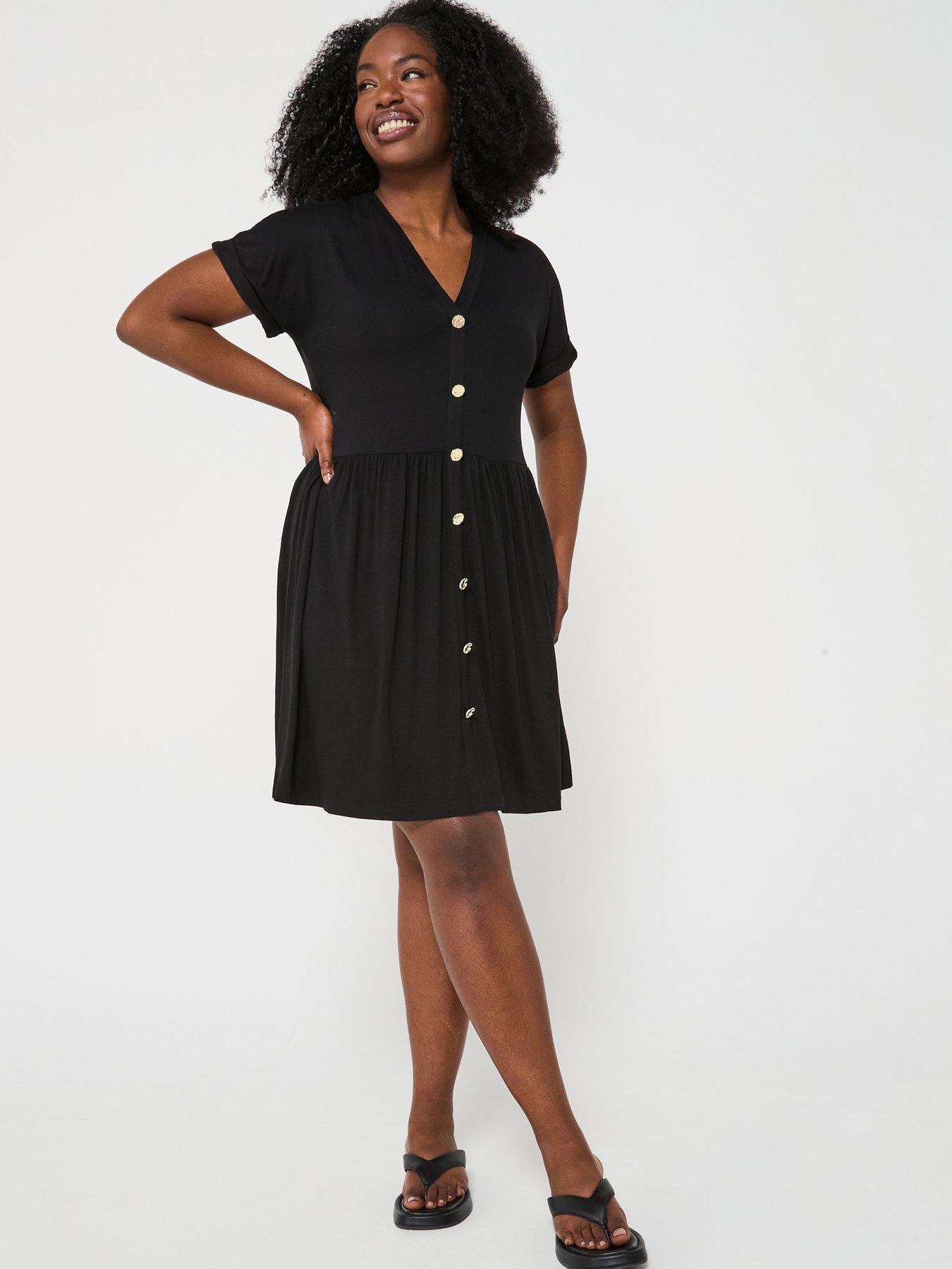 image of v-by-very-curve-button-through-stretch-mini-dress-black