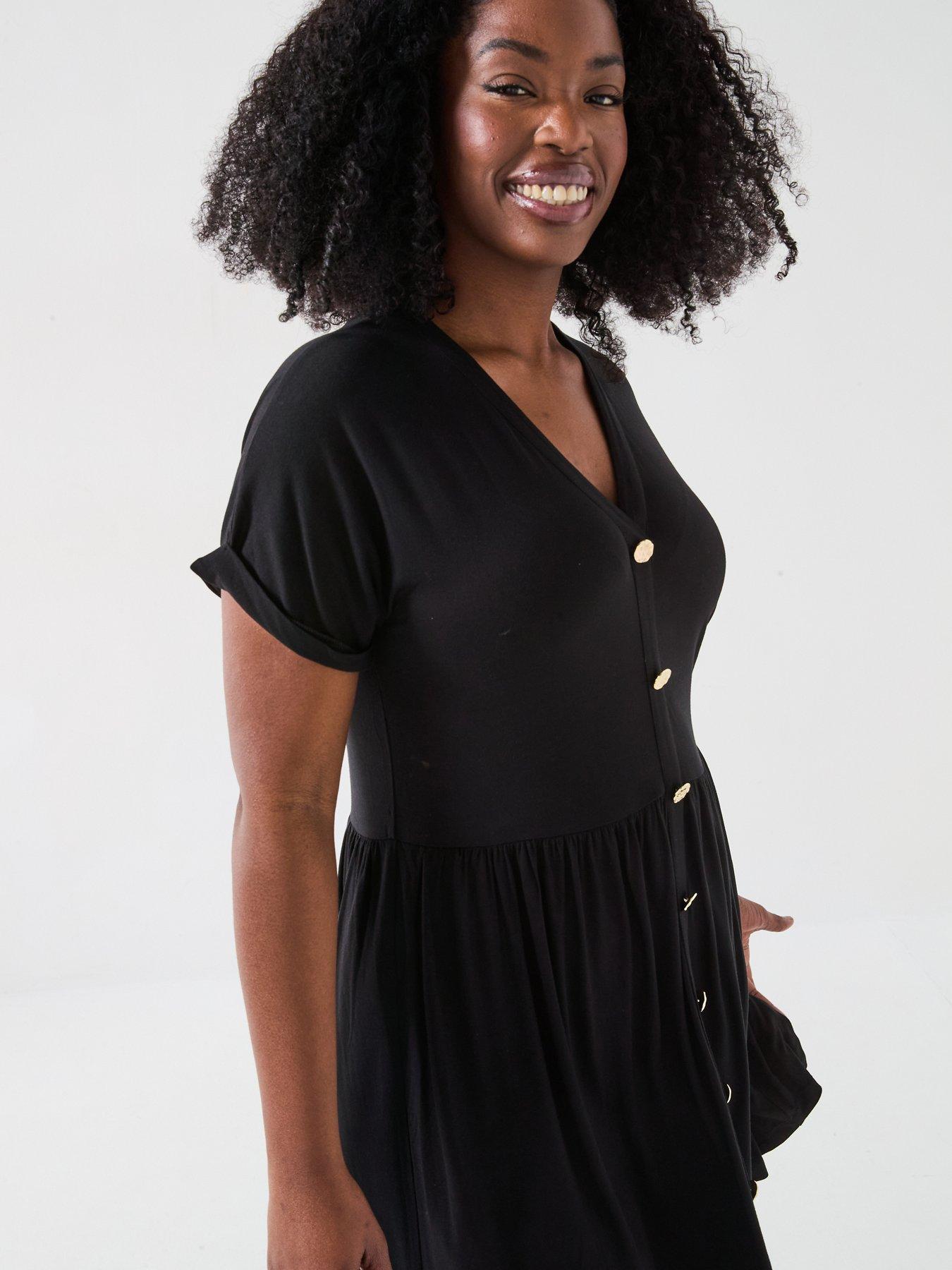  image of v-by-very-curve-button-through-stretch-mini-dress-black