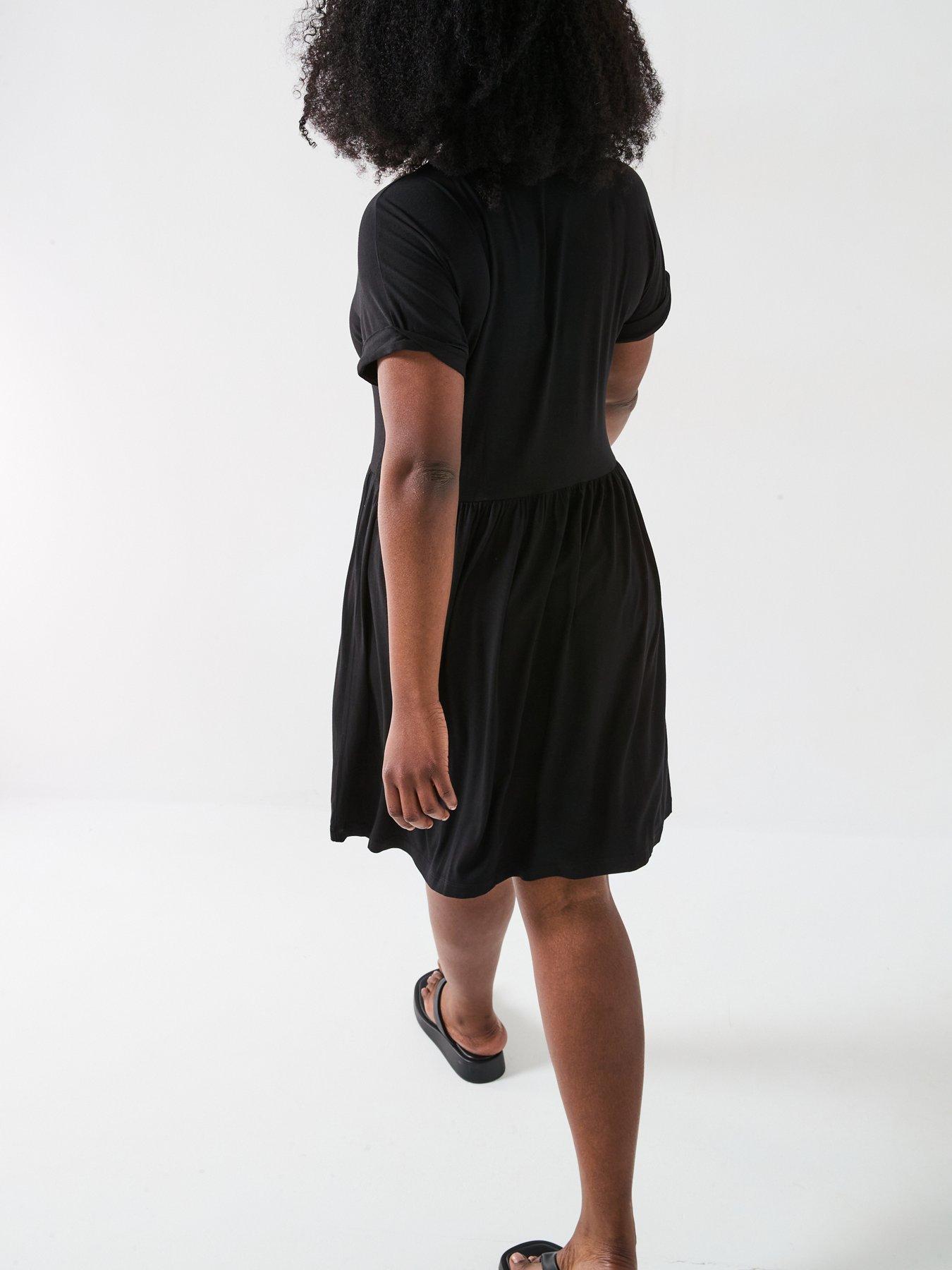  image of v-by-very-curve-button-through-stretch-mini-dress-black