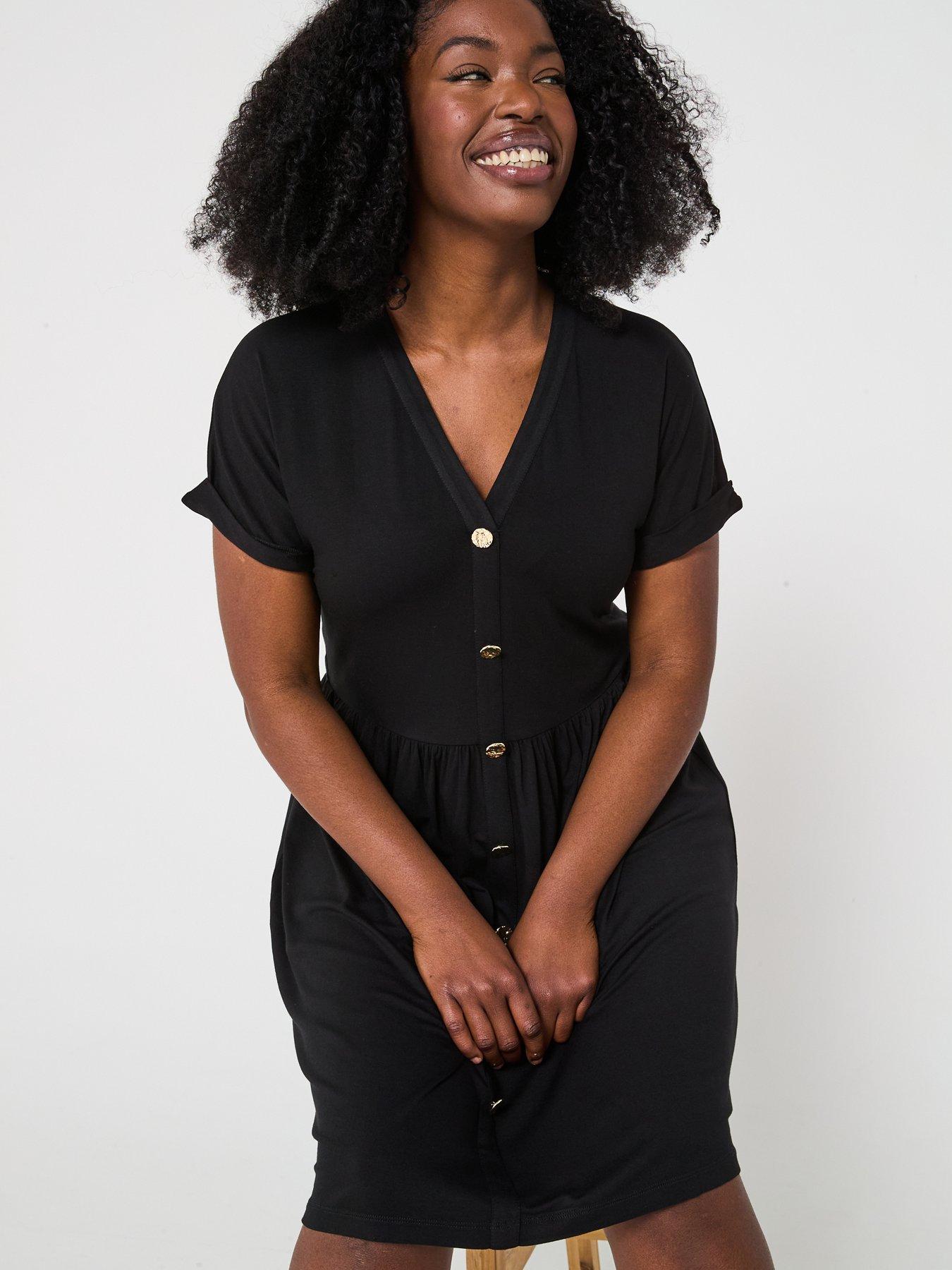  image of v-by-very-curve-button-through-stretch-mini-dress-black