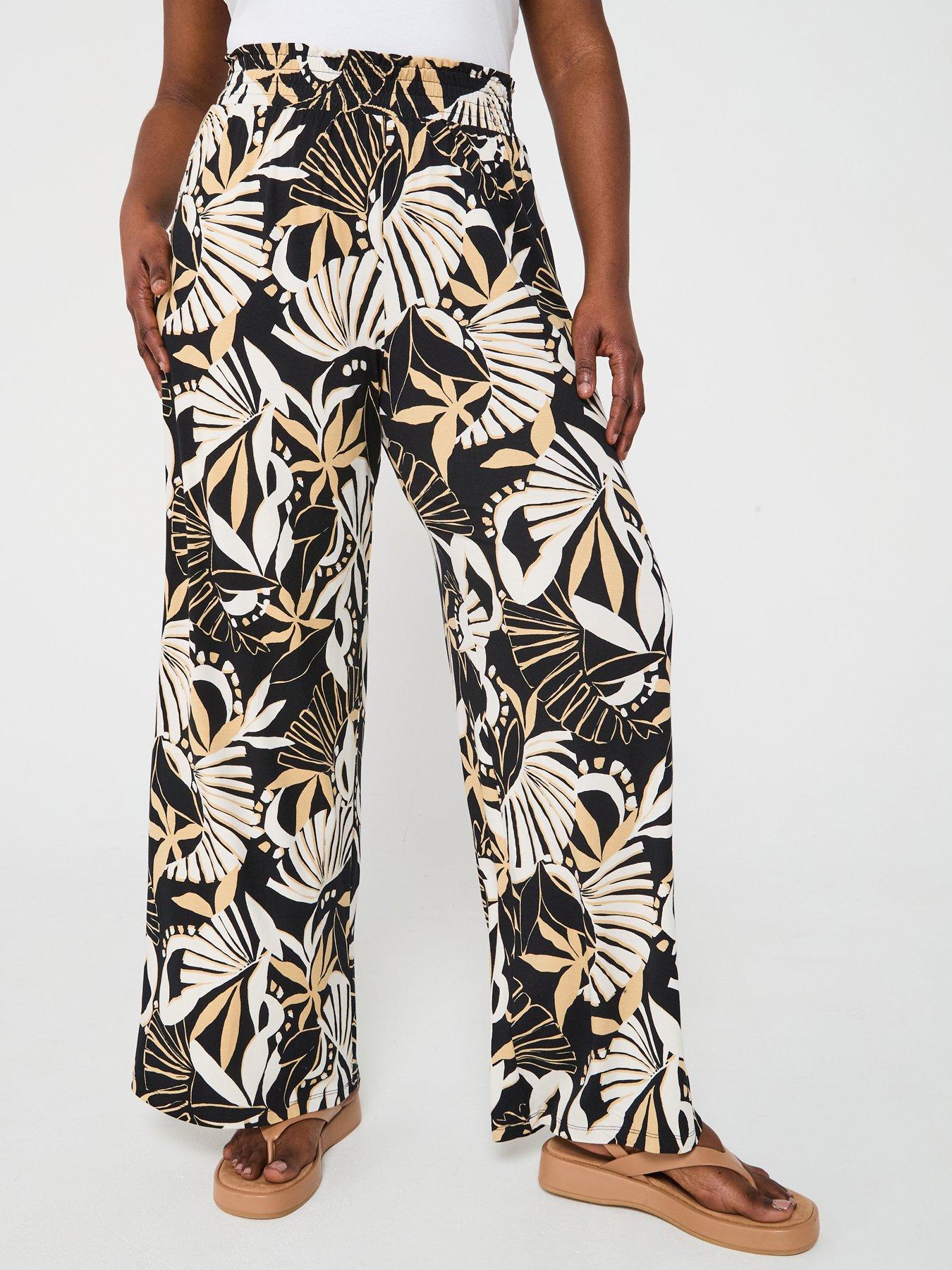 V by Very Curve Jersey Wide Leg Trouser - Print
