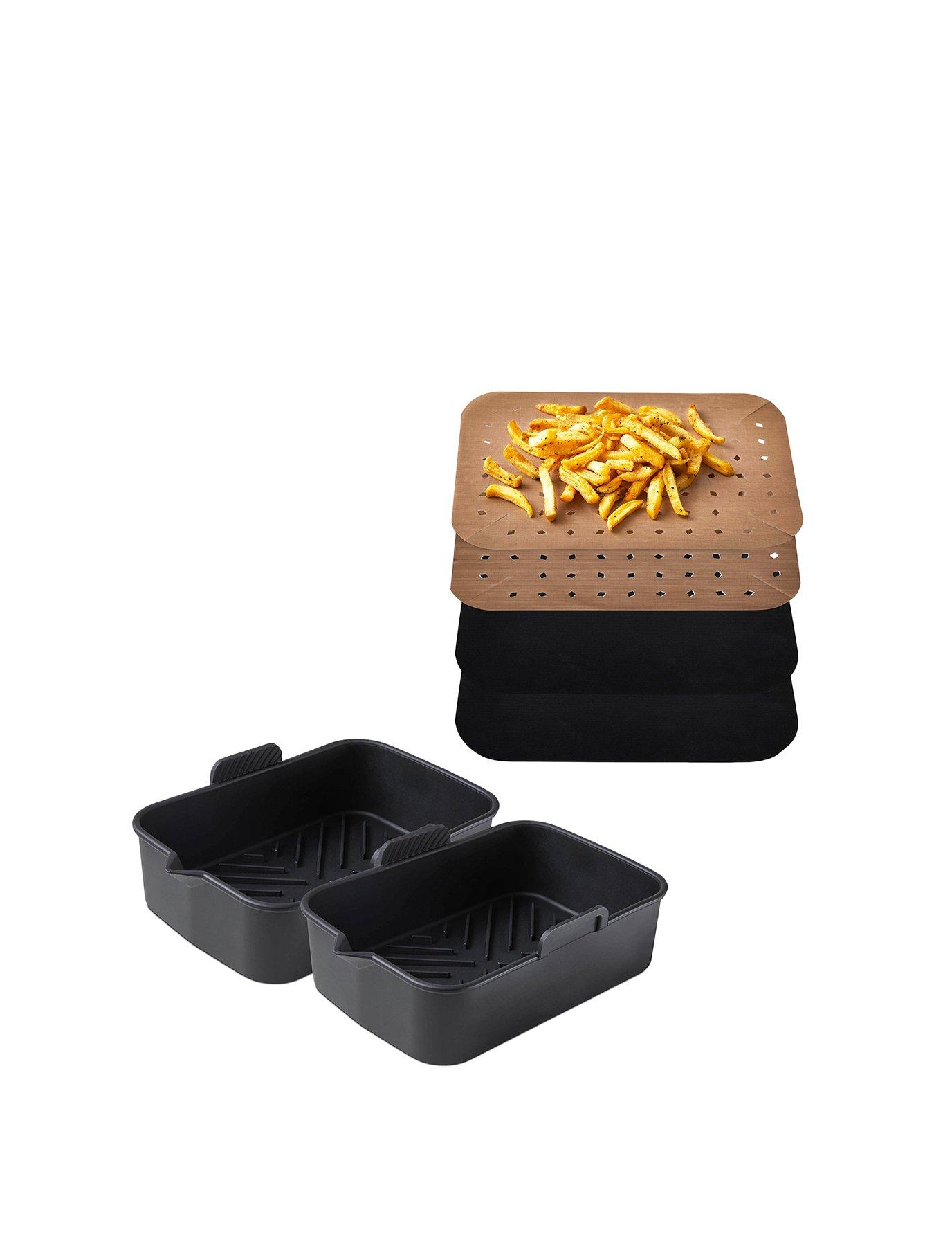 Tower 2 X Rectangular Solid Trays + 4 Pk 9l Dual Air Fryer Liners