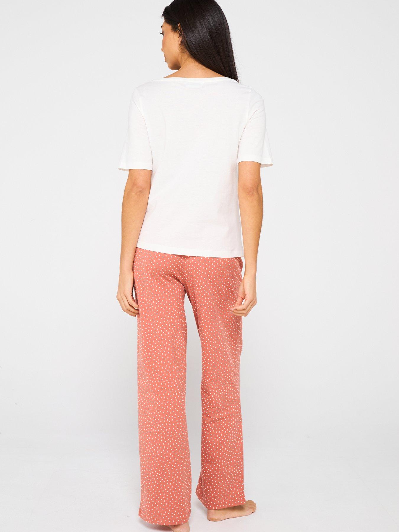  image of everyday-short-sleeve-orange-print-wide-leg-pyjama-set-tan
