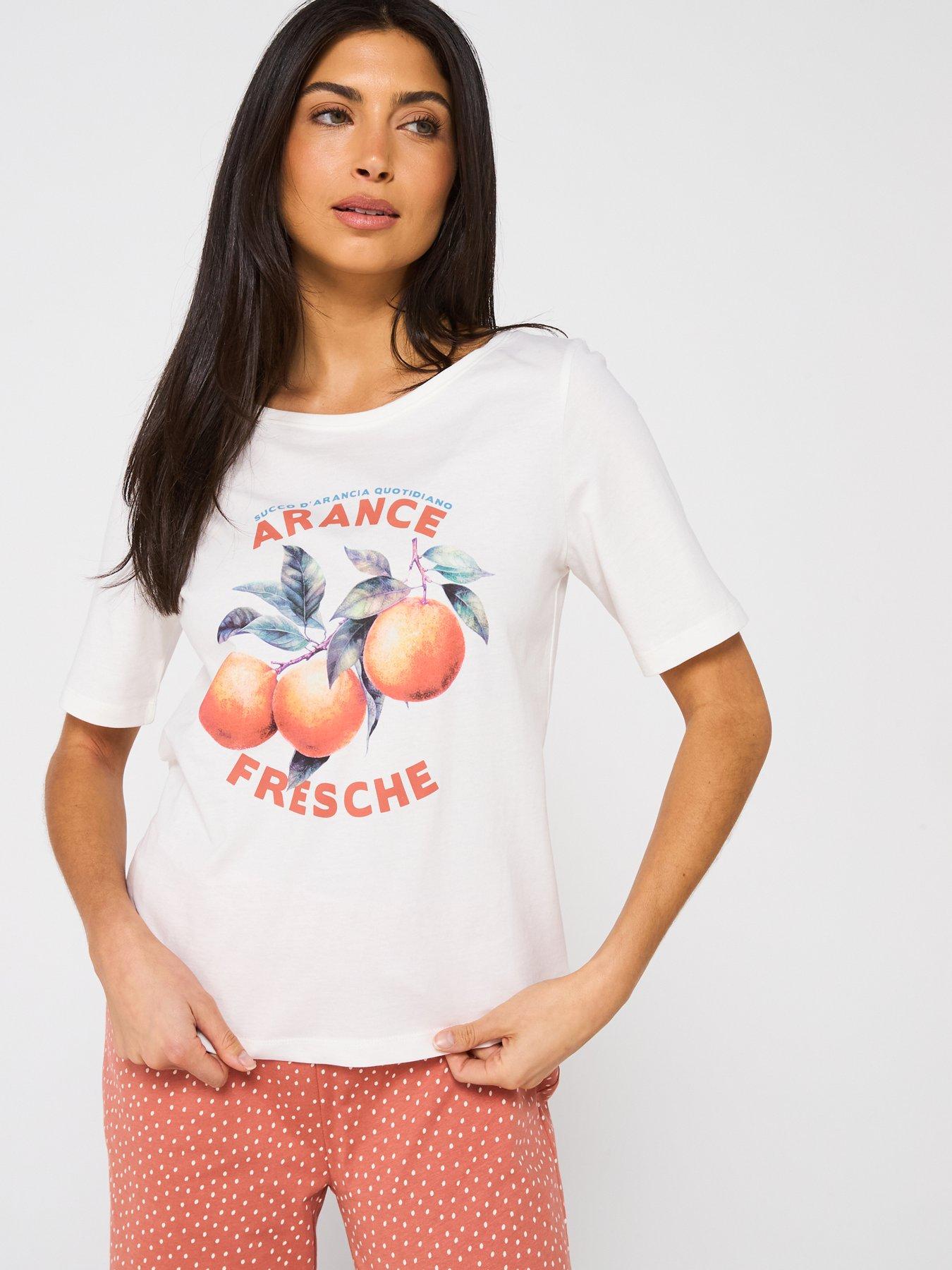  image of everyday-short-sleeve-orange-print-wide-leg-pyjama-set-tan
