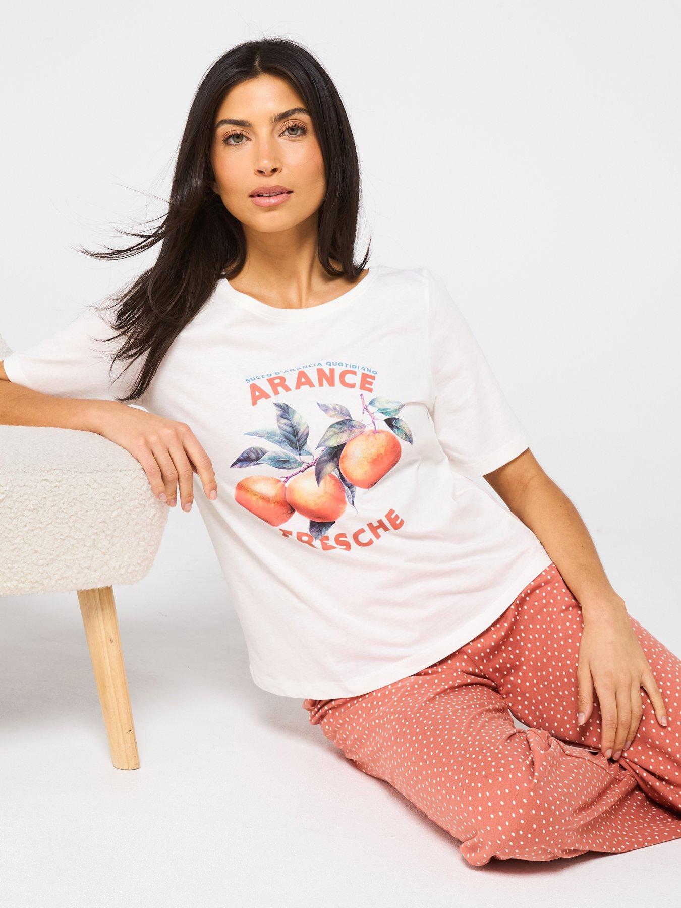  image of everyday-short-sleeve-orange-print-wide-leg-pyjama-set-tan