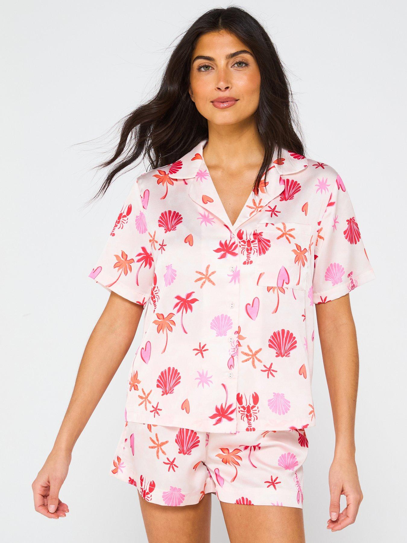  image of v-by-very-satin-beach-print-short-revere-set