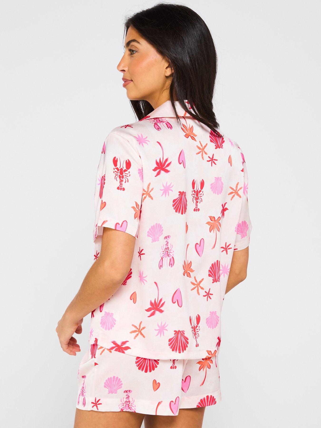  image of v-by-very-satin-beach-print-short-revere-set
