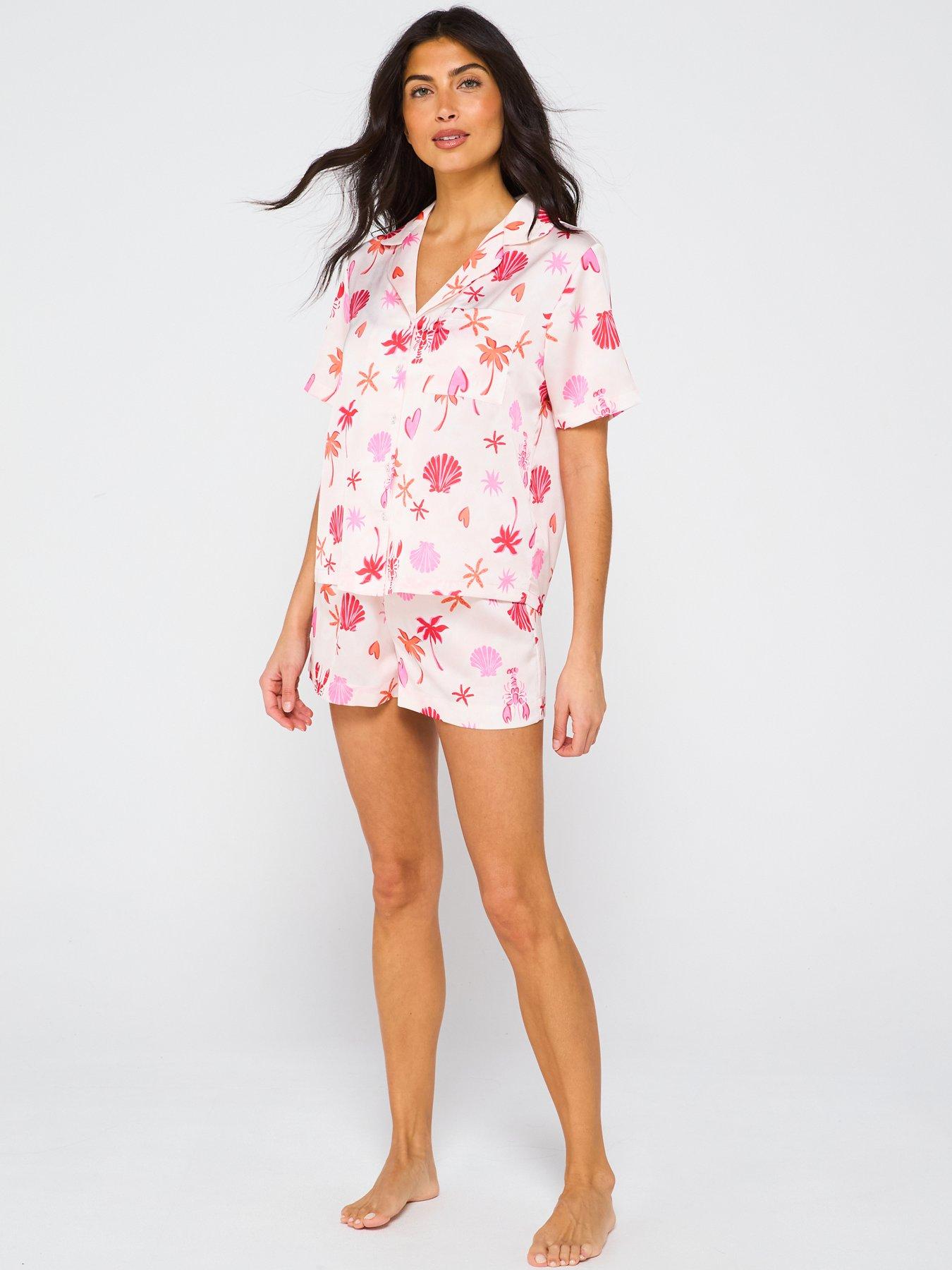  image of v-by-very-satin-beach-print-short-revere-set