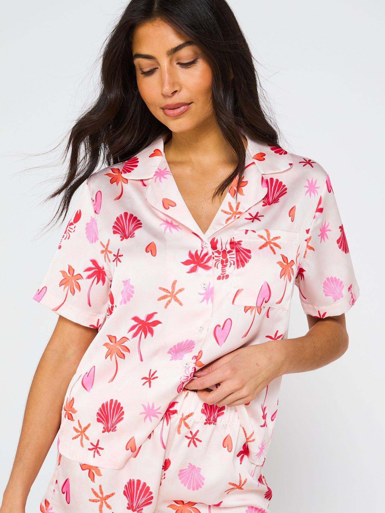  image of v-by-very-satin-beach-print-short-revere-set