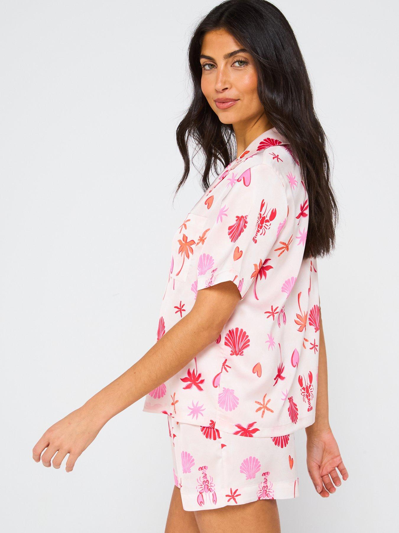  image of v-by-very-satin-beach-print-short-revere-set