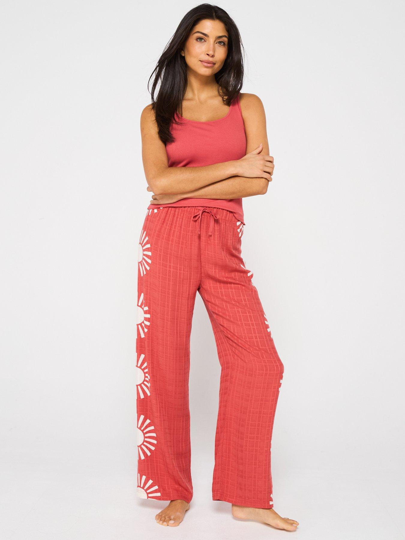 image of v-by-very-placement-print-woven-wide-leg-vest-top-pj-set