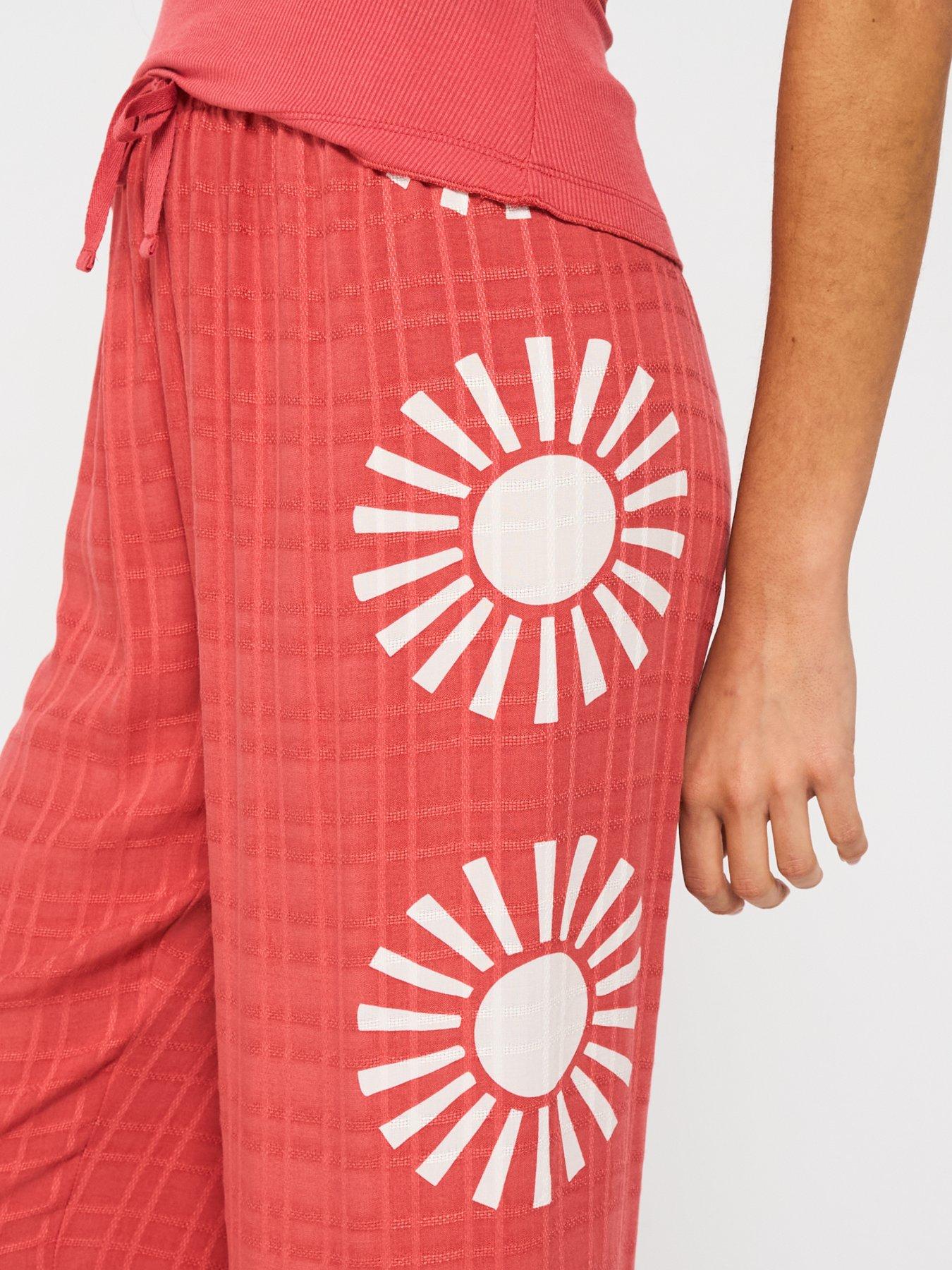  image of v-by-very-placement-print-woven-wide-leg-vest-top-pj-set