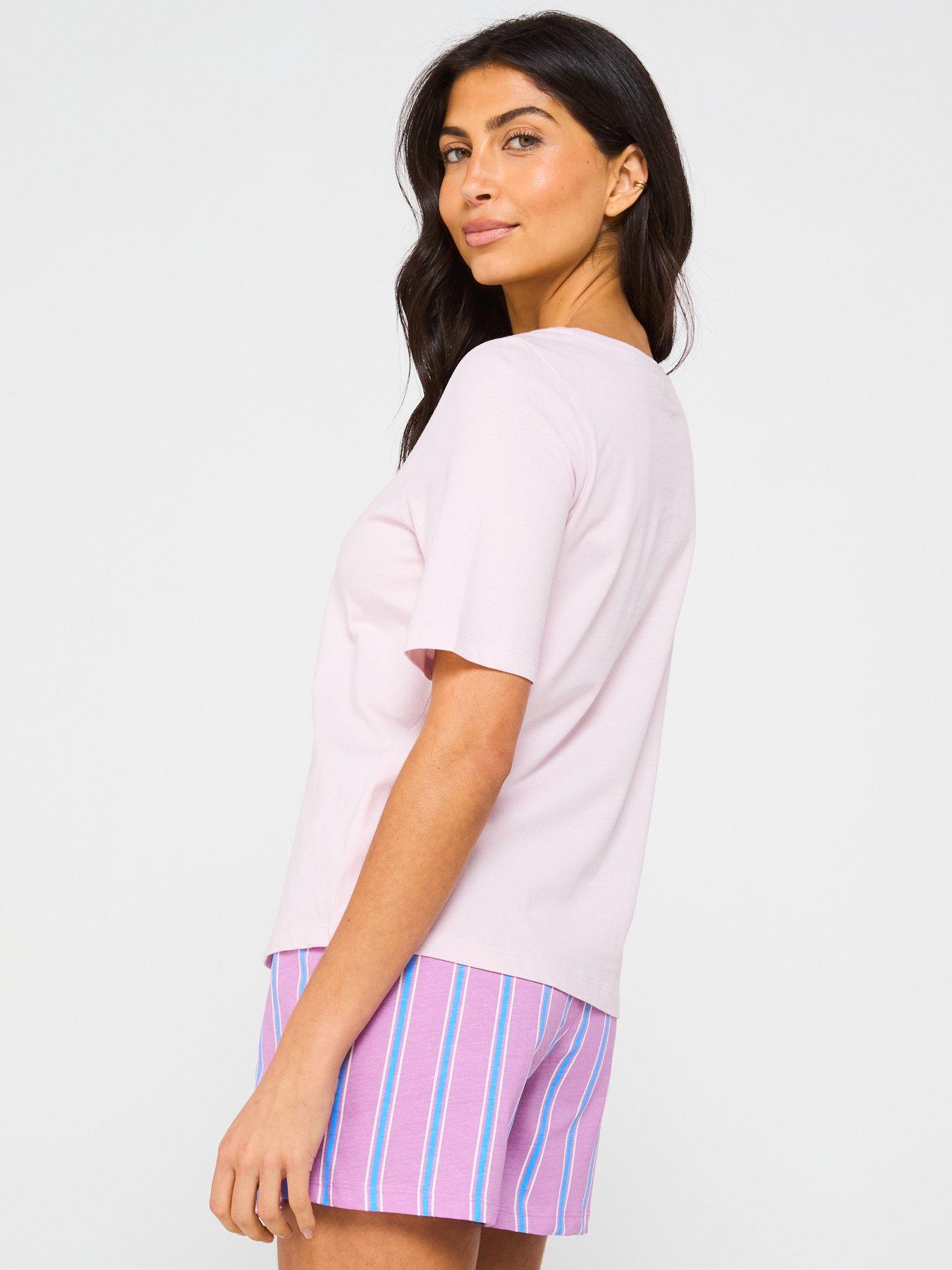  image of everyday-jersey-printed-short-sleeve-and-stripe-short-pj-set