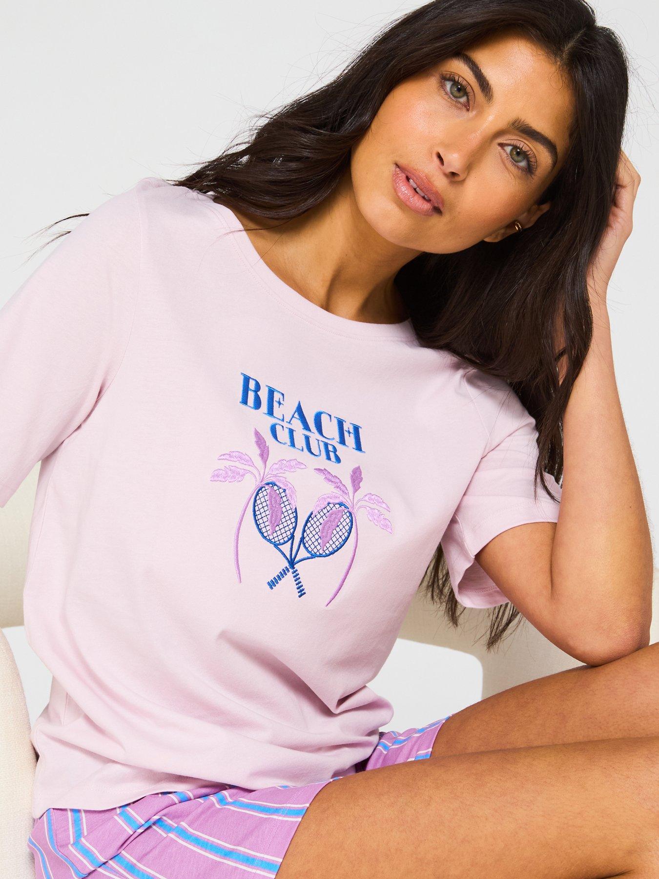  image of everyday-jersey-printed-short-sleeve-and-stripe-short-pj-set