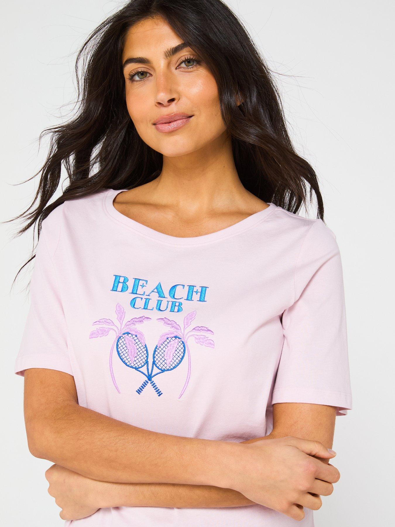  image of everyday-jersey-printed-short-sleeve-and-stripe-short-pj-set