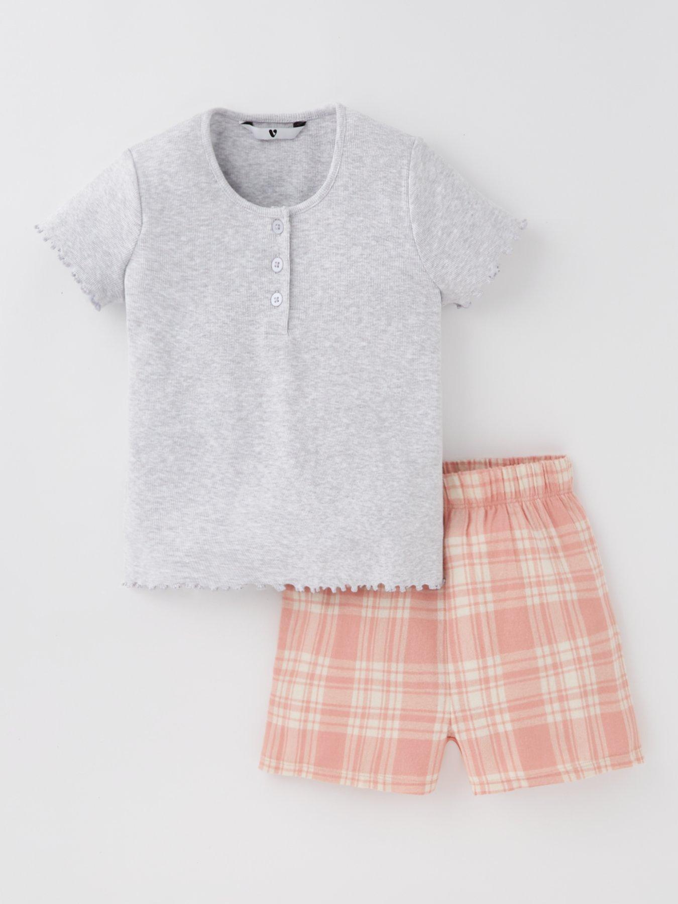 v-by-very-girls-ribbed-top-and-check-short-pyjama-set-multi